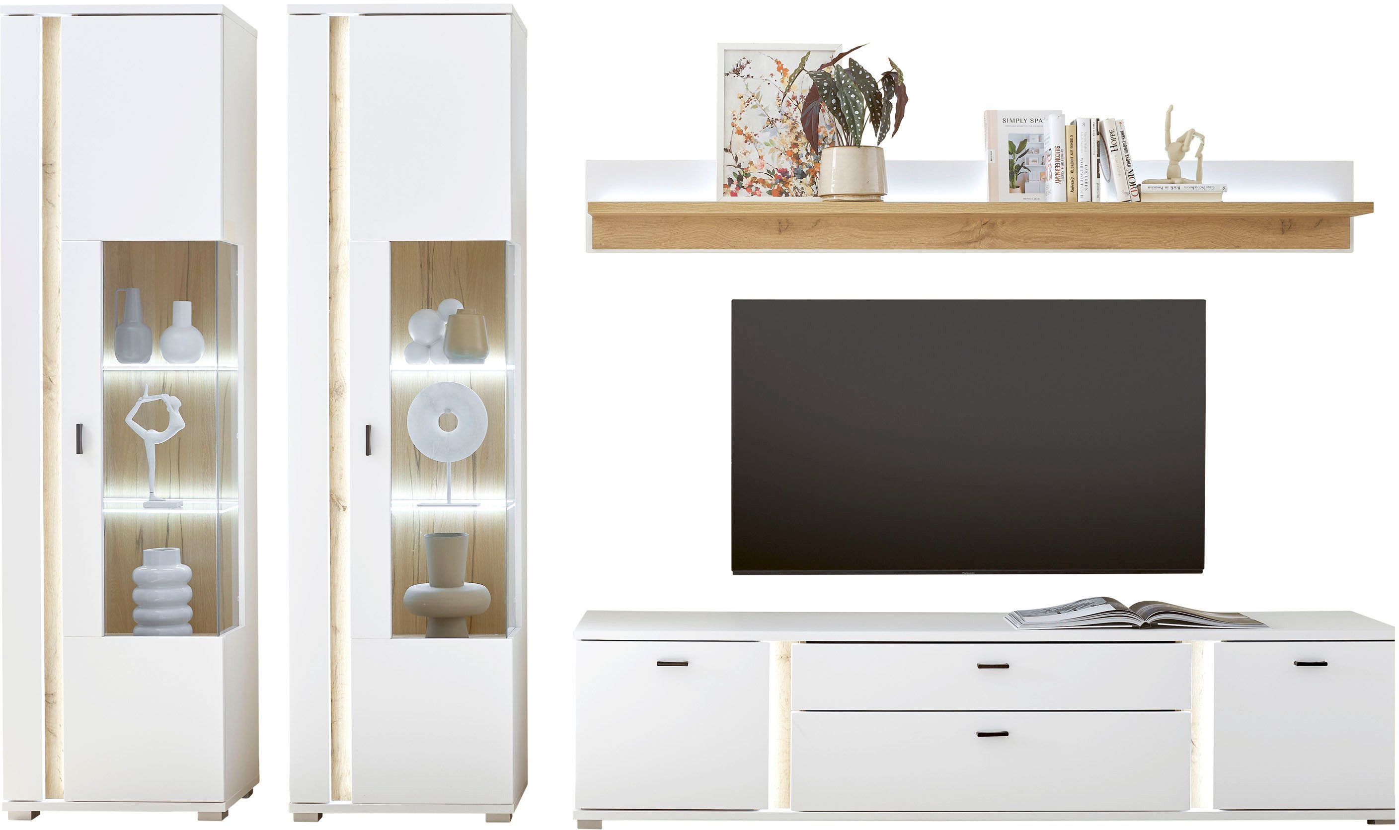 INOSIGN Wandmeubel Long Island in moderne trendkleur, inclusief verticale verlichting, breedte 330 cm (set, 4-delig) tv-wandmeubels wit