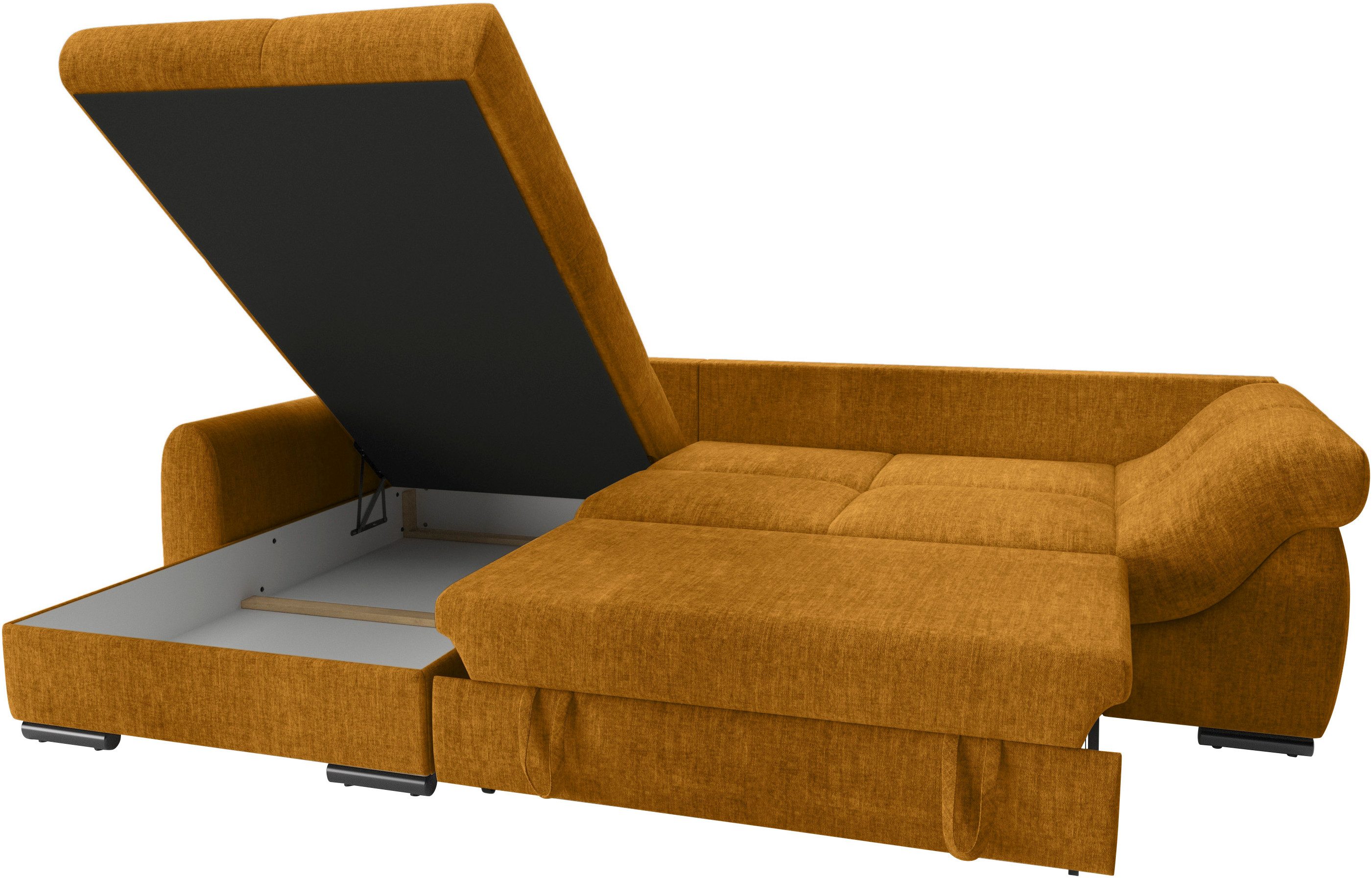 Mr. Couch Hoekbank Livorno L-vorm incl. hoogslaper beduitbreiding, xl bedbox wit gecoat