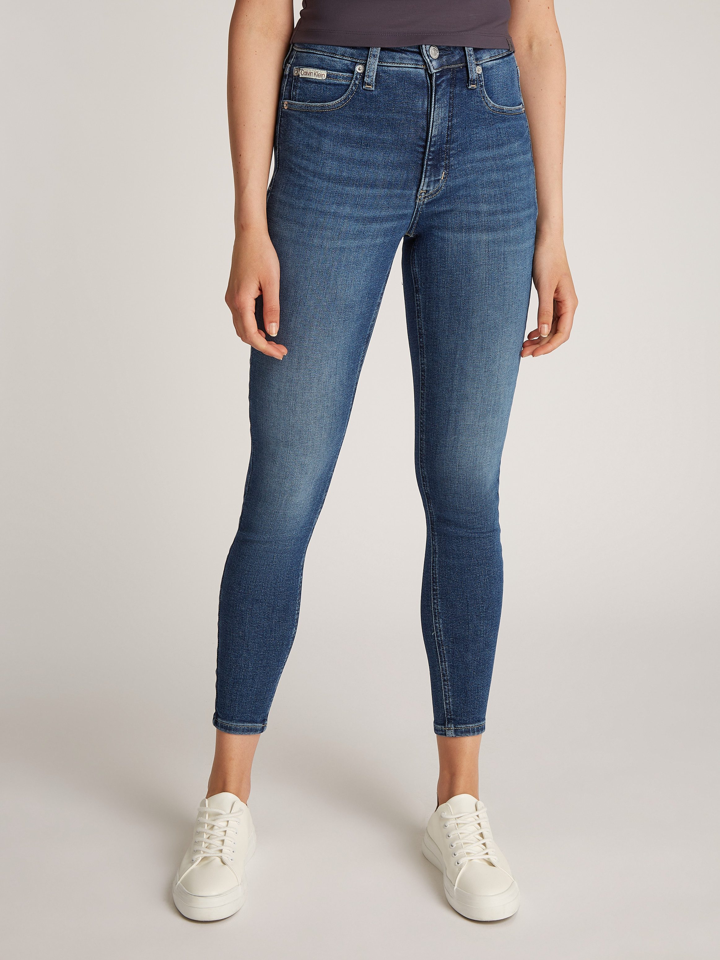 Calvin Klein Skinny fit jeans HIGH RISE SUPER SKINNY ANKLE met stone-wash look, met muntzakje