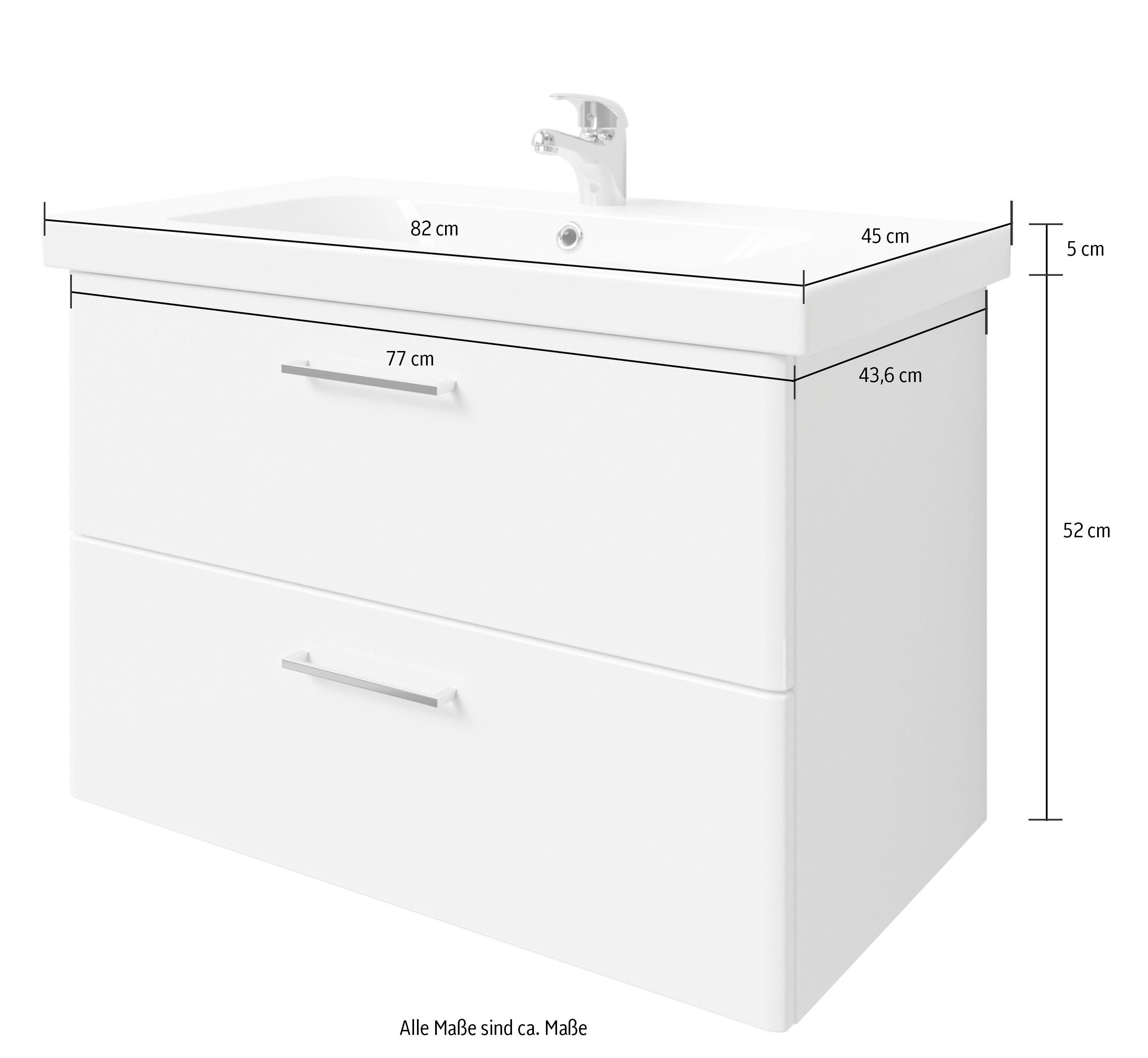 Saphir Badkamerserie Quickset 316 4-delig, keramieken wastafel met led-spiegelkast met onderkast, hangend kastje, 5 deuren, 1 klep, inclusief deurdemper (5-delig)