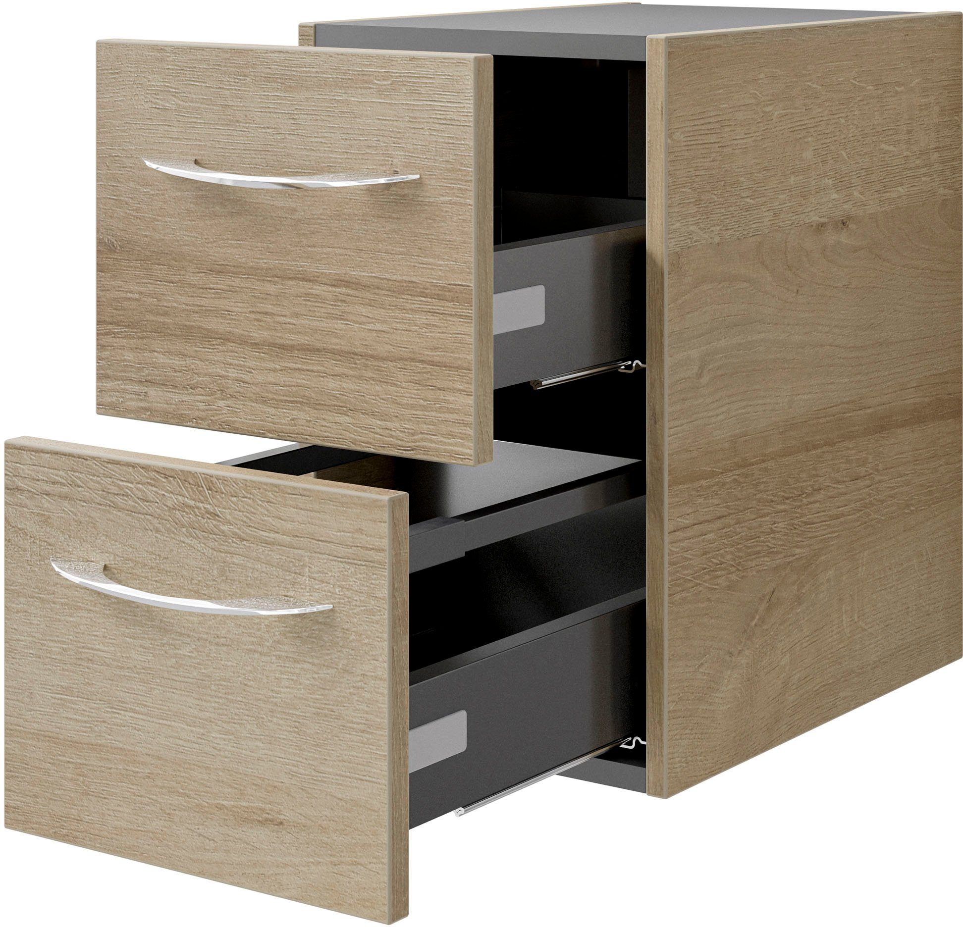Saphir Wastafelonderkast Serie 4035 keramieken opzetwasbak met onderkast, 118 cm breed Wasplaats, 4 lades, 1 deur, incl. deurdemper, handgreep chroom glans