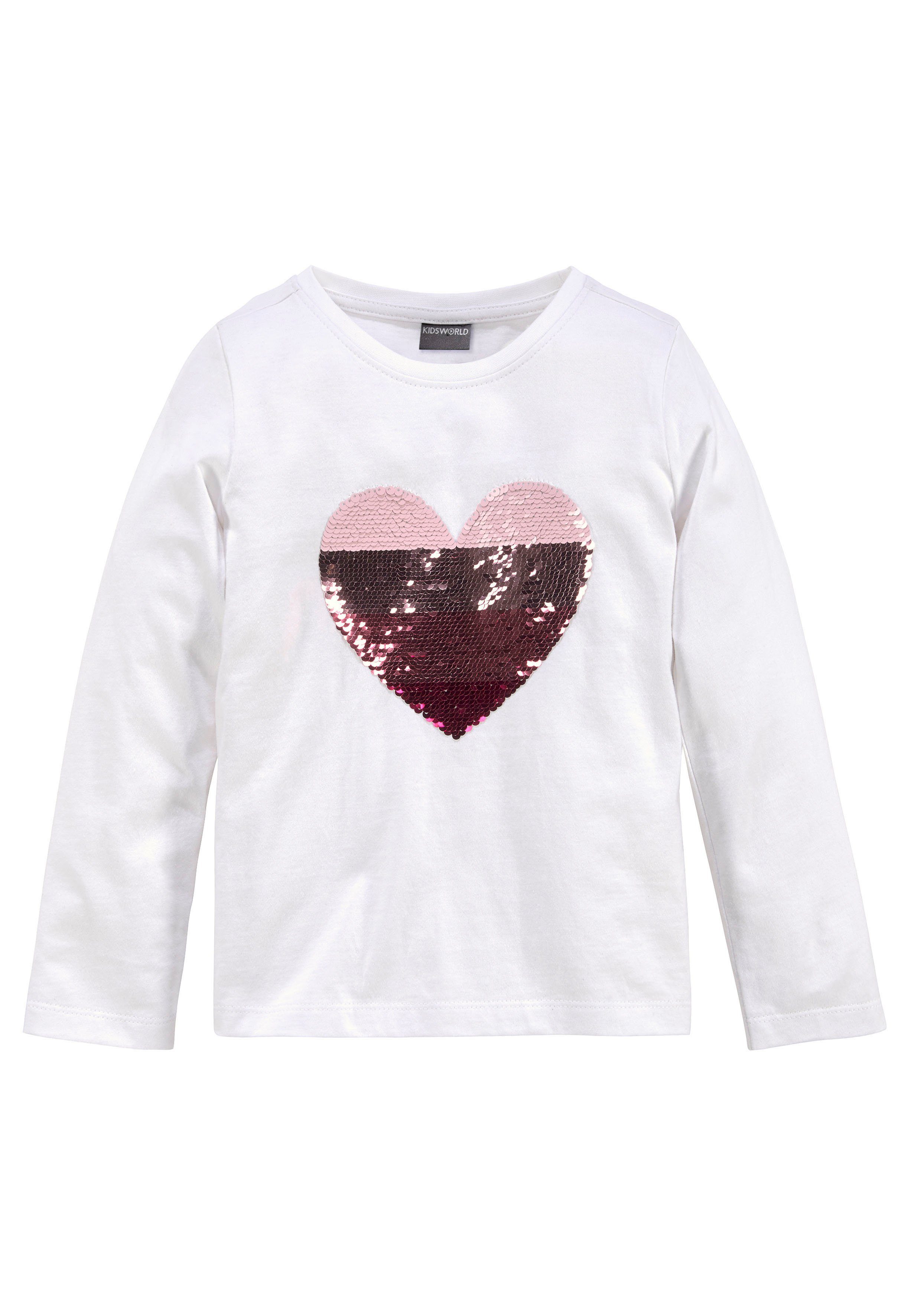 KIDSWORLD Shirt met lange mouwen , Met hart van keerbare pailletten Lange mouwen, basic pasvorm, met glinsterende pailletten