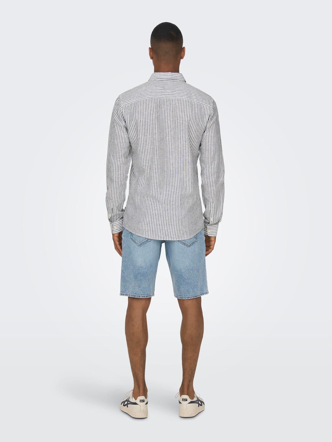 ONLY & SONS Overhemd met korte mouwen ONSCAIDEN LS STRIPE LINEN SHIRT 660 NOOS