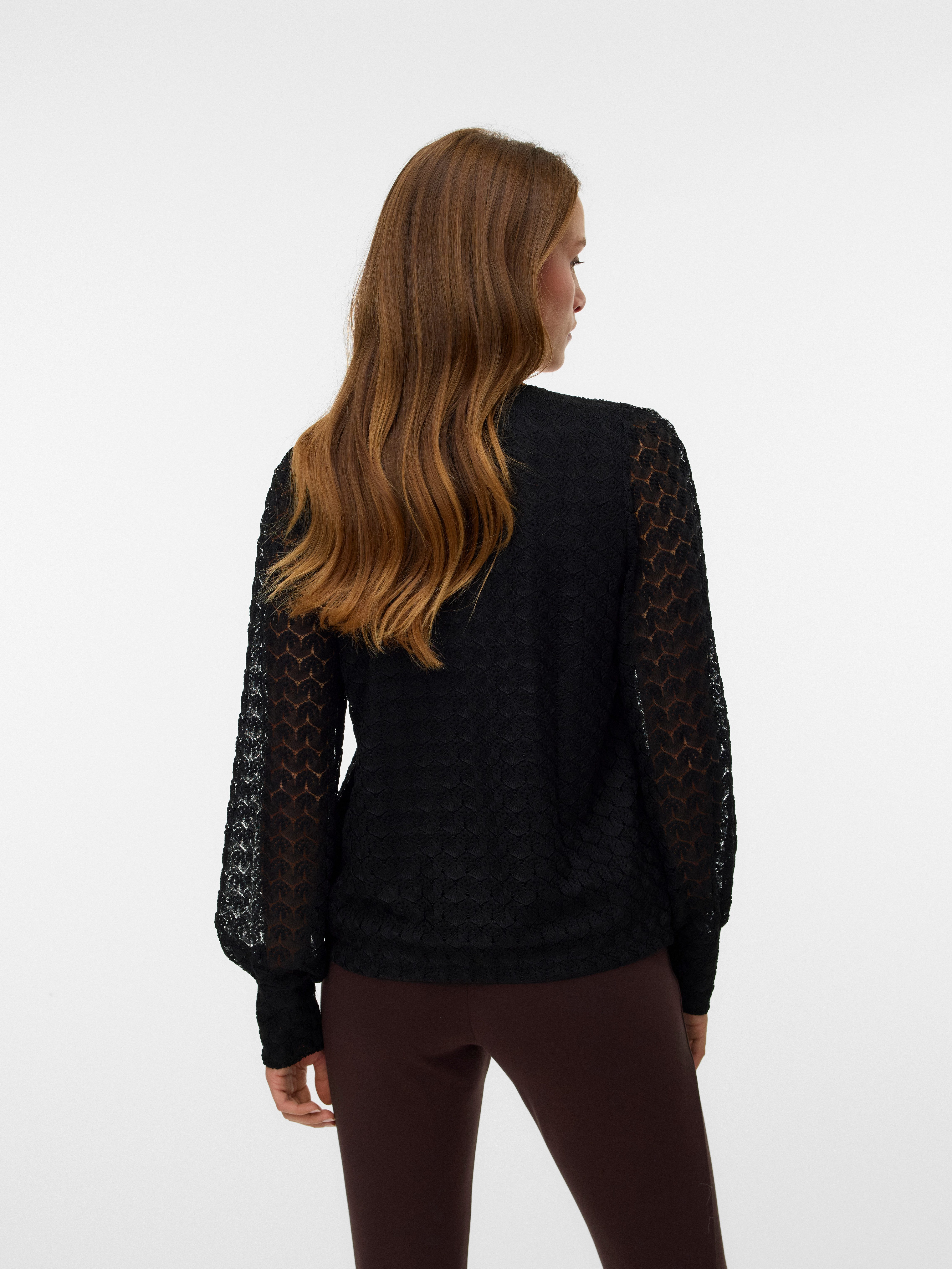 Vero Moda Shirt met lange mouwen VMBECCA LS V-NECK LACE TOP JRS NOOS
