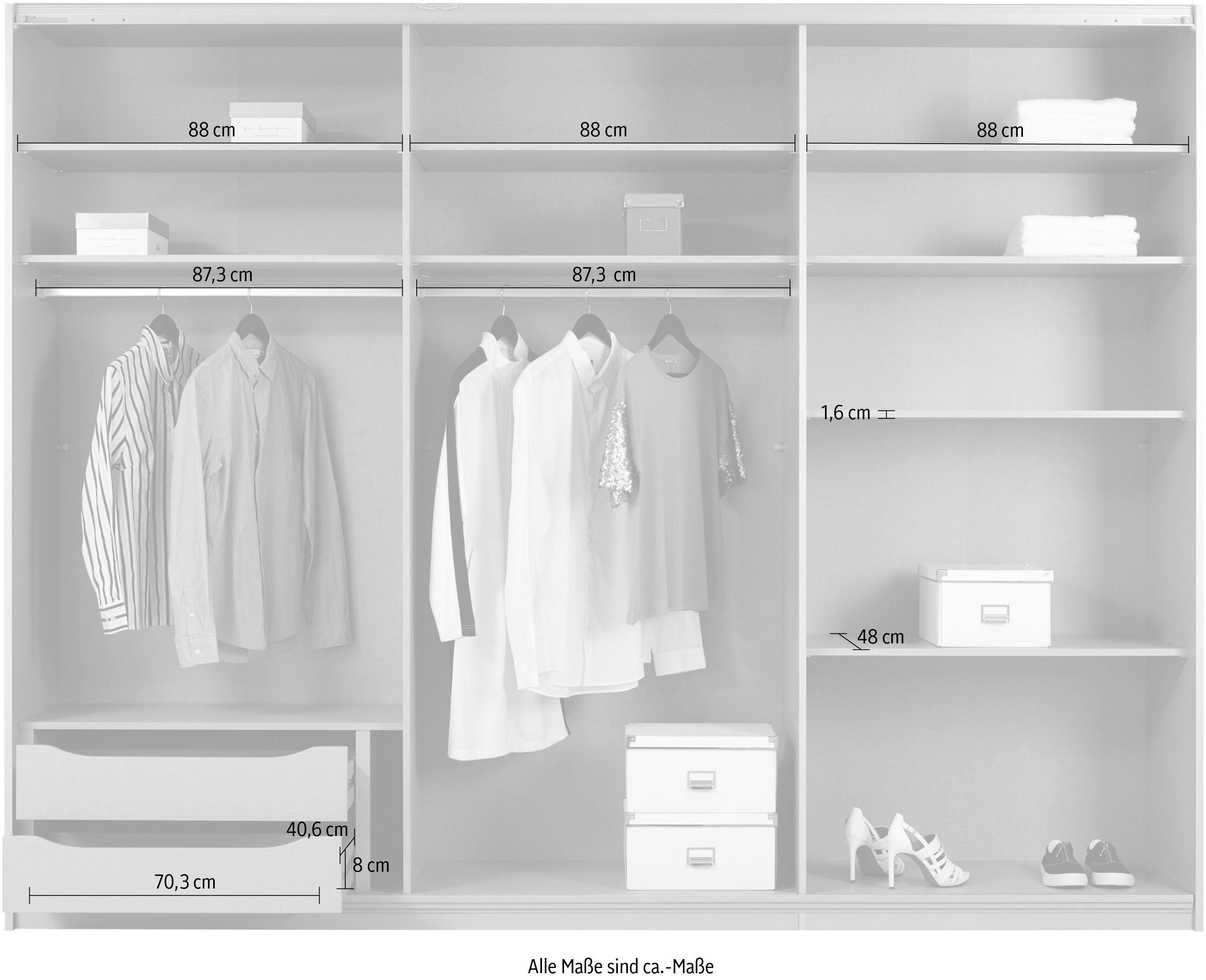 rauch Zweefdeurkast Kledingkast kast garderobe ORACLE met spiegelfront inclusief lade-inzet en extra legplanken made in germany