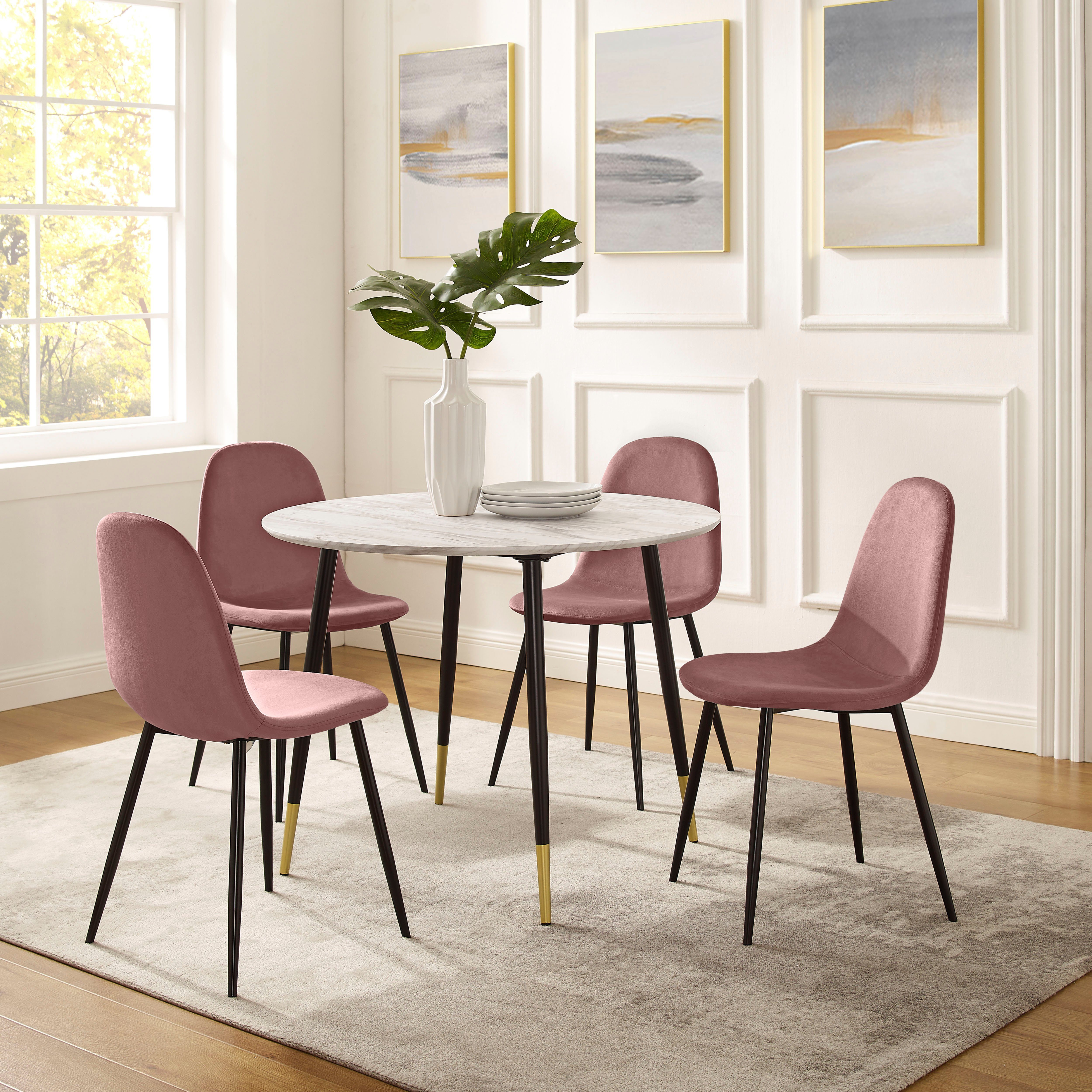 Leonique Eethoek Eadwine, TOPSELLER! Zitgroep eettafel plus 4 eetkamerstoelen (set, 5-delig) eethoeken roze