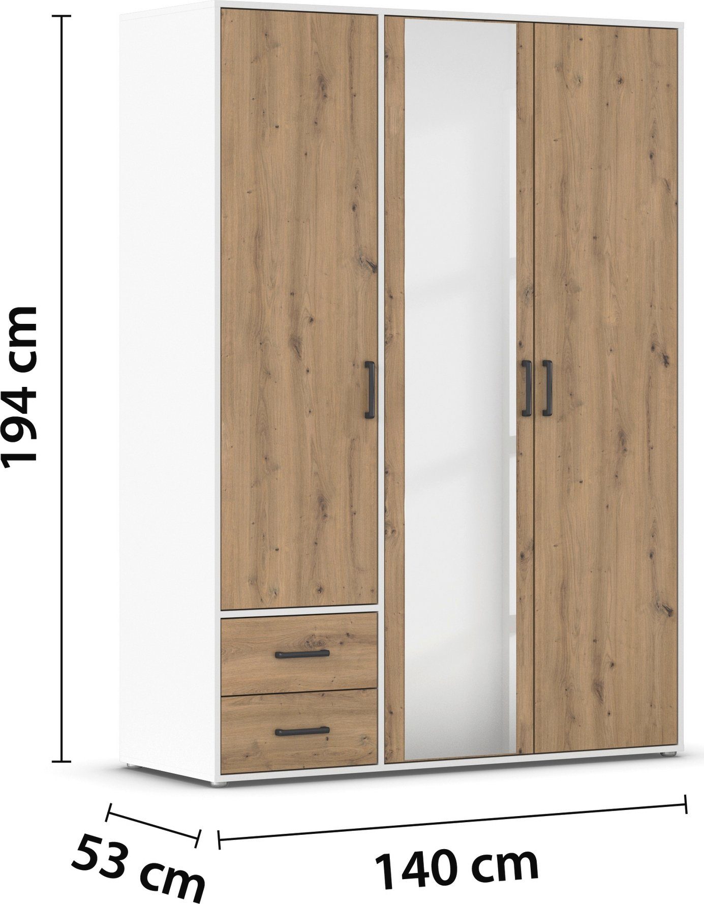rauch Draaideurkast Voyager met moderne grepen in grijs-metallic, incl. laden en spiegel