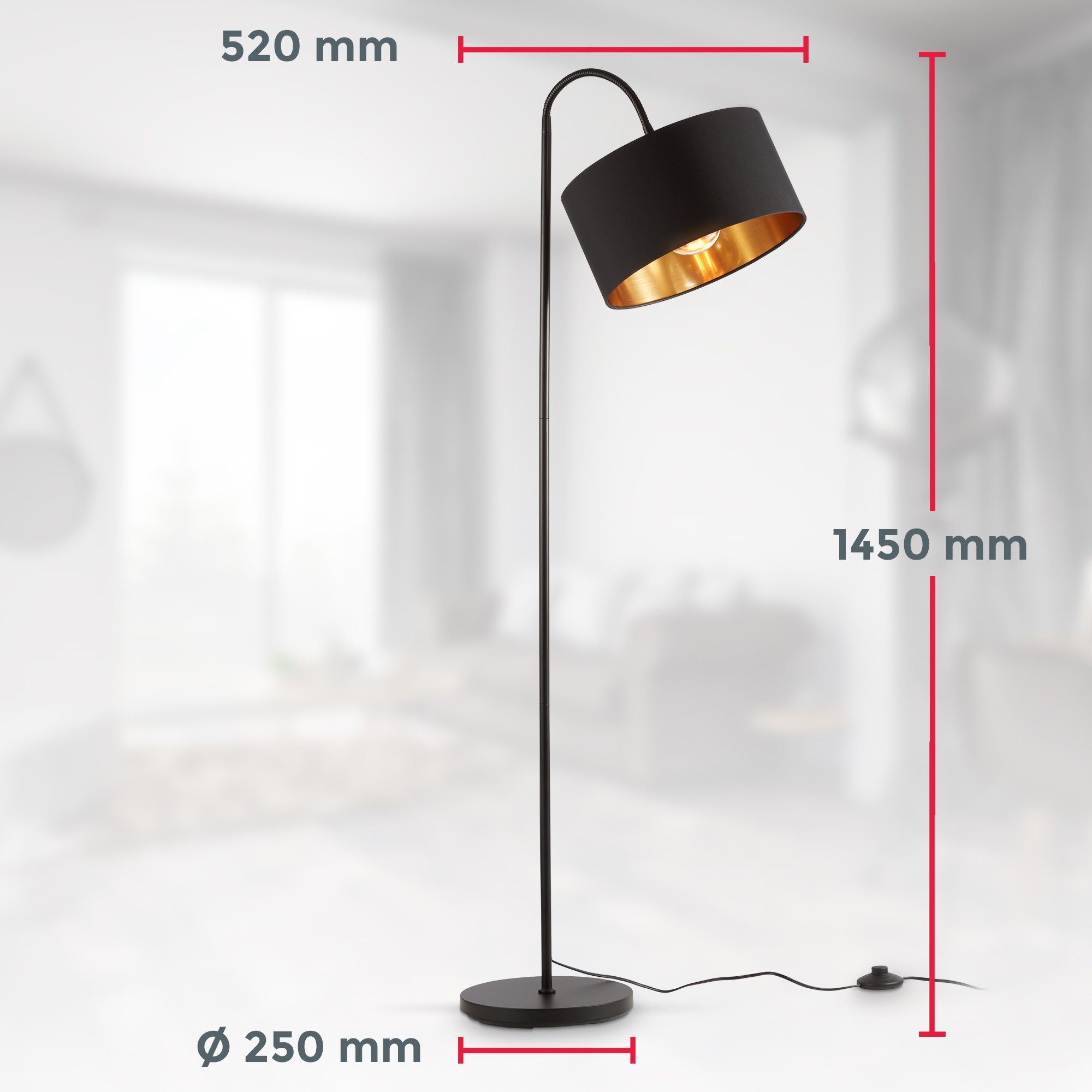 B.K.Licht Staande lamp BKL1419 Stehleuchte Vintage, mit Fußtaster, Lampenschirm aus Stoff