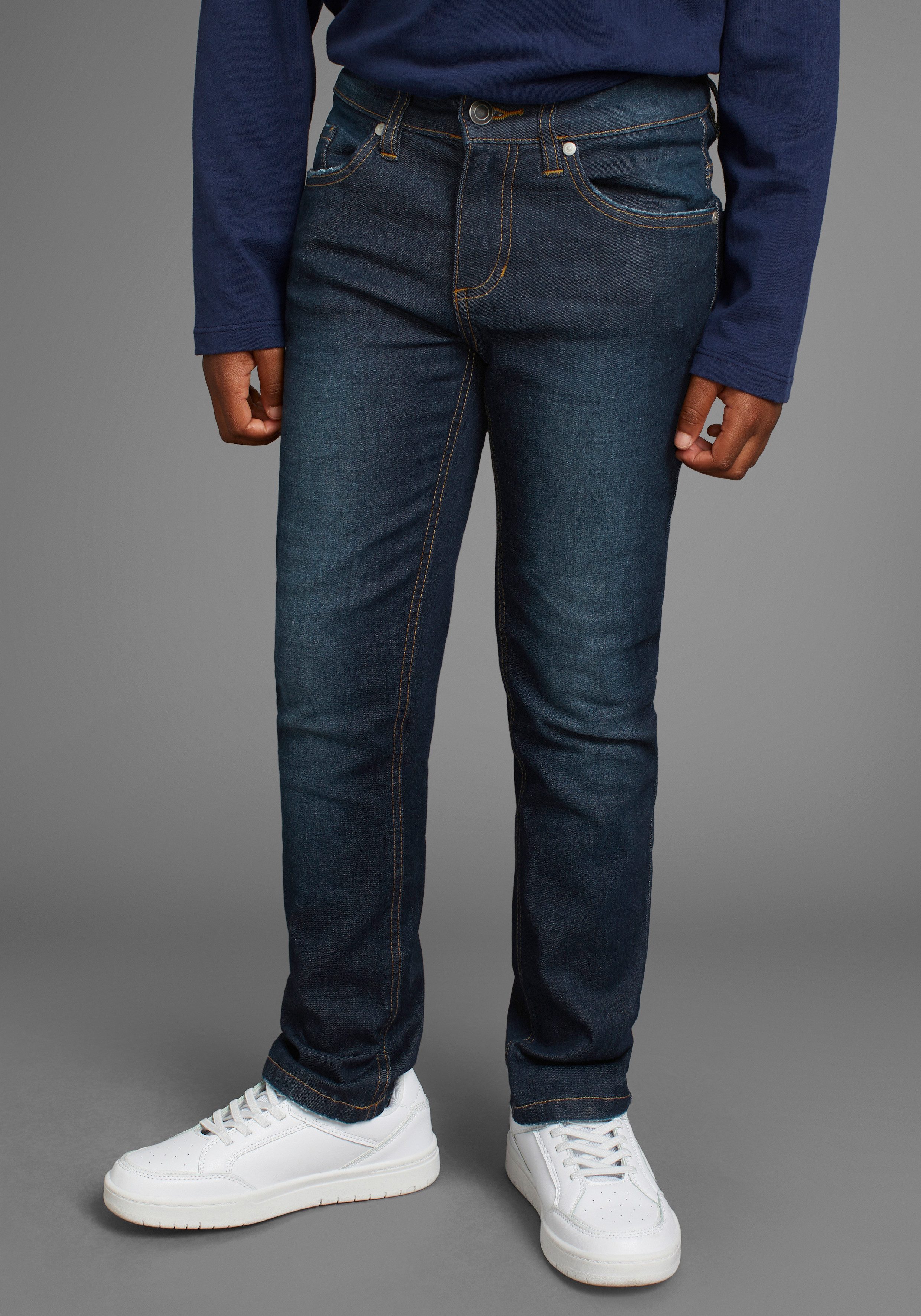 DELMAO Stretch jeans Straight-fit jeans for boys elastisch materiaal, used-look-wassing, lage taille