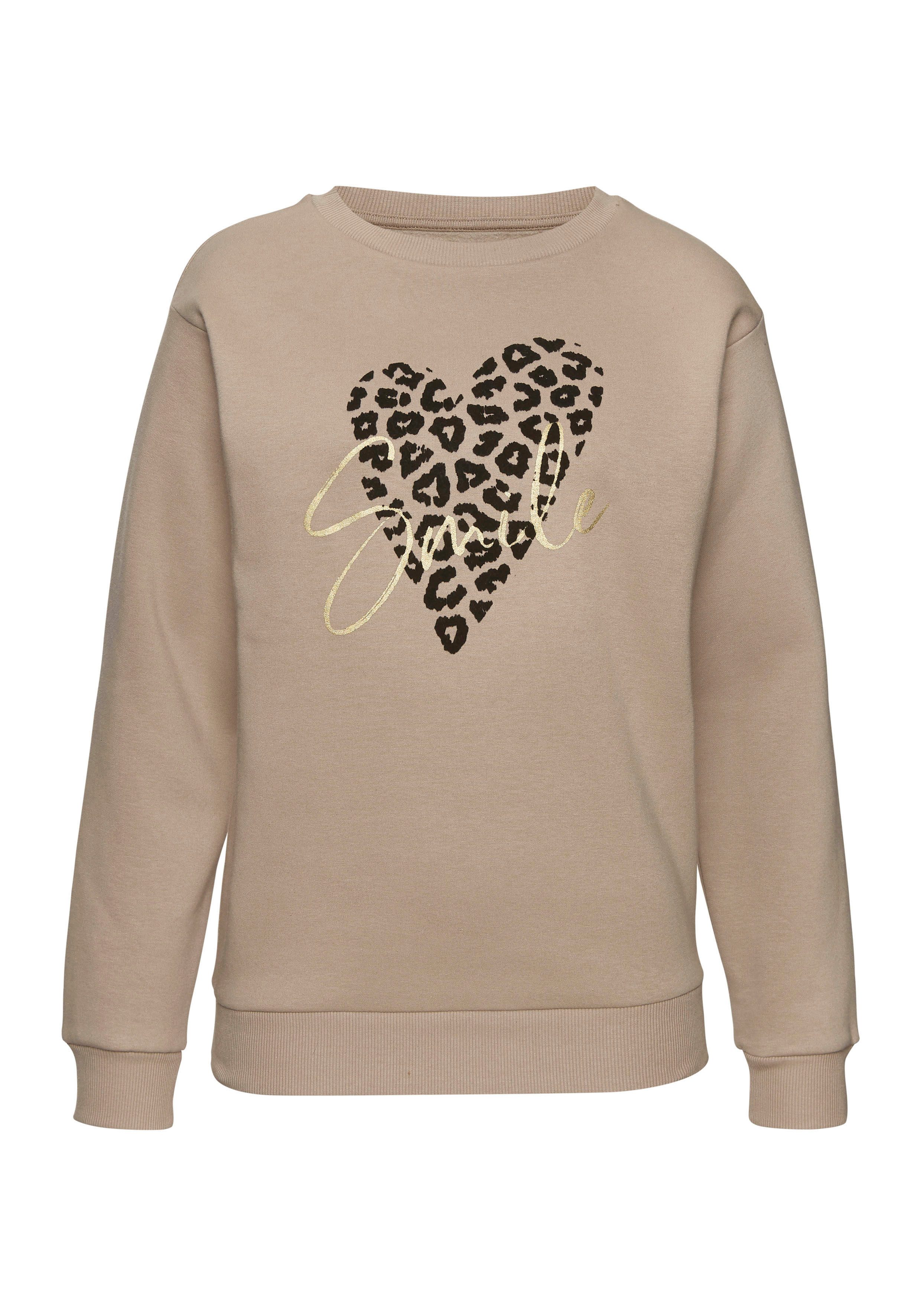 Lascana Sweatshirt Lounge shirt met hart-leo-print loungewear