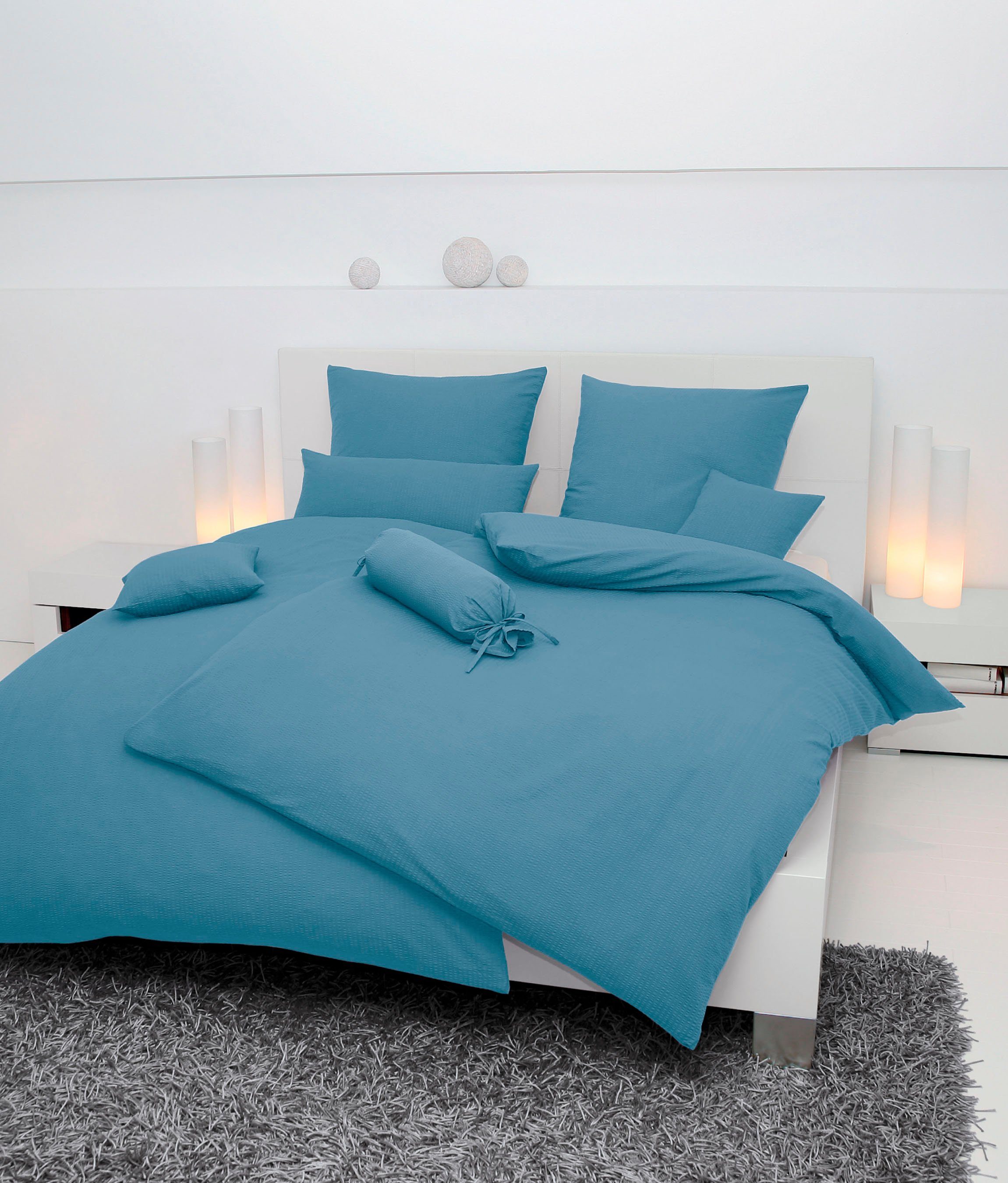 Janine Overtrekset PIANO 0125 met rits, 100% katoen, met geweldige structuur, premium dekbedovertrekken blauw