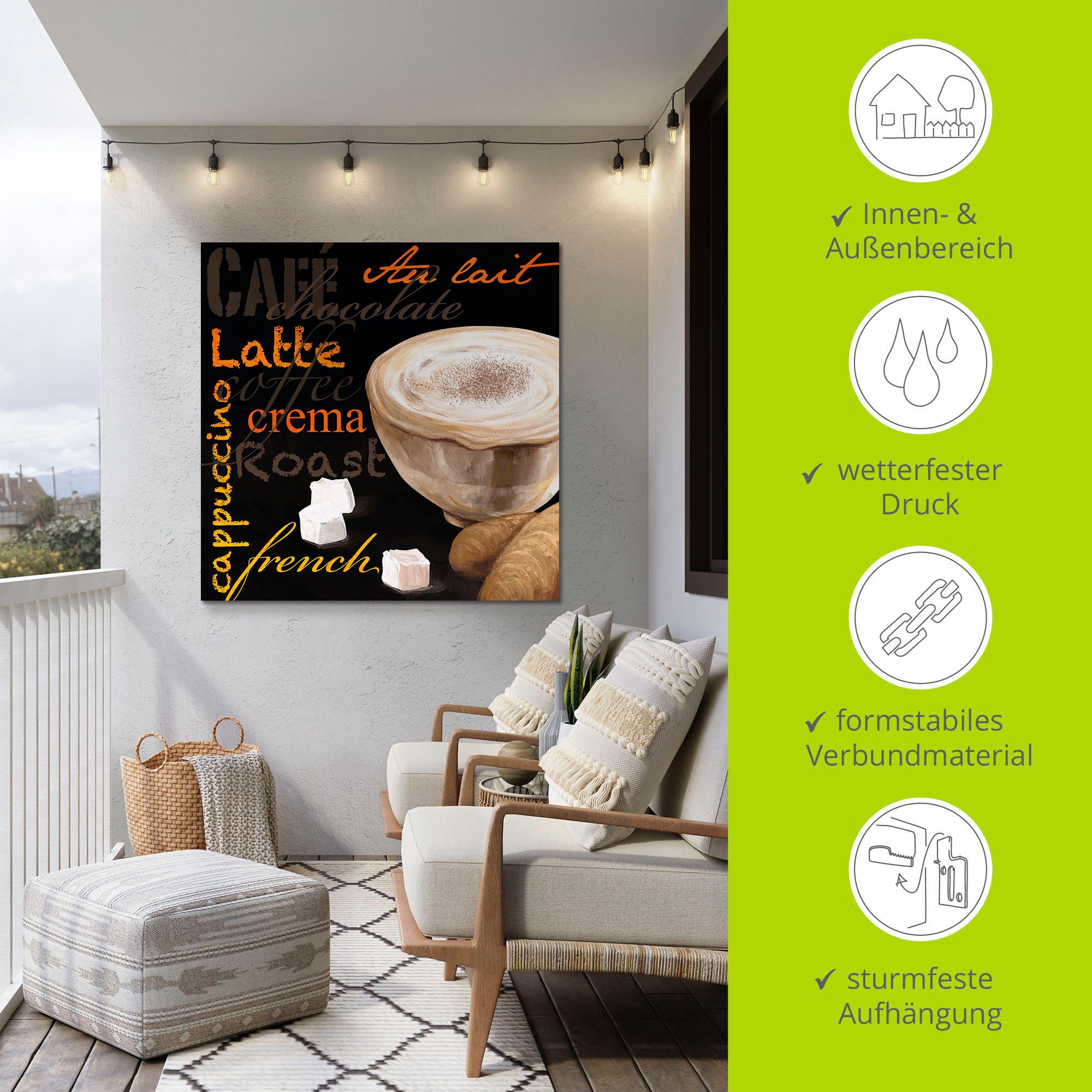 Artland Artprint Cappuccino - koffie als artprint van aluminium, artprint voor buiten, artprint op linnen in verschillende maten
