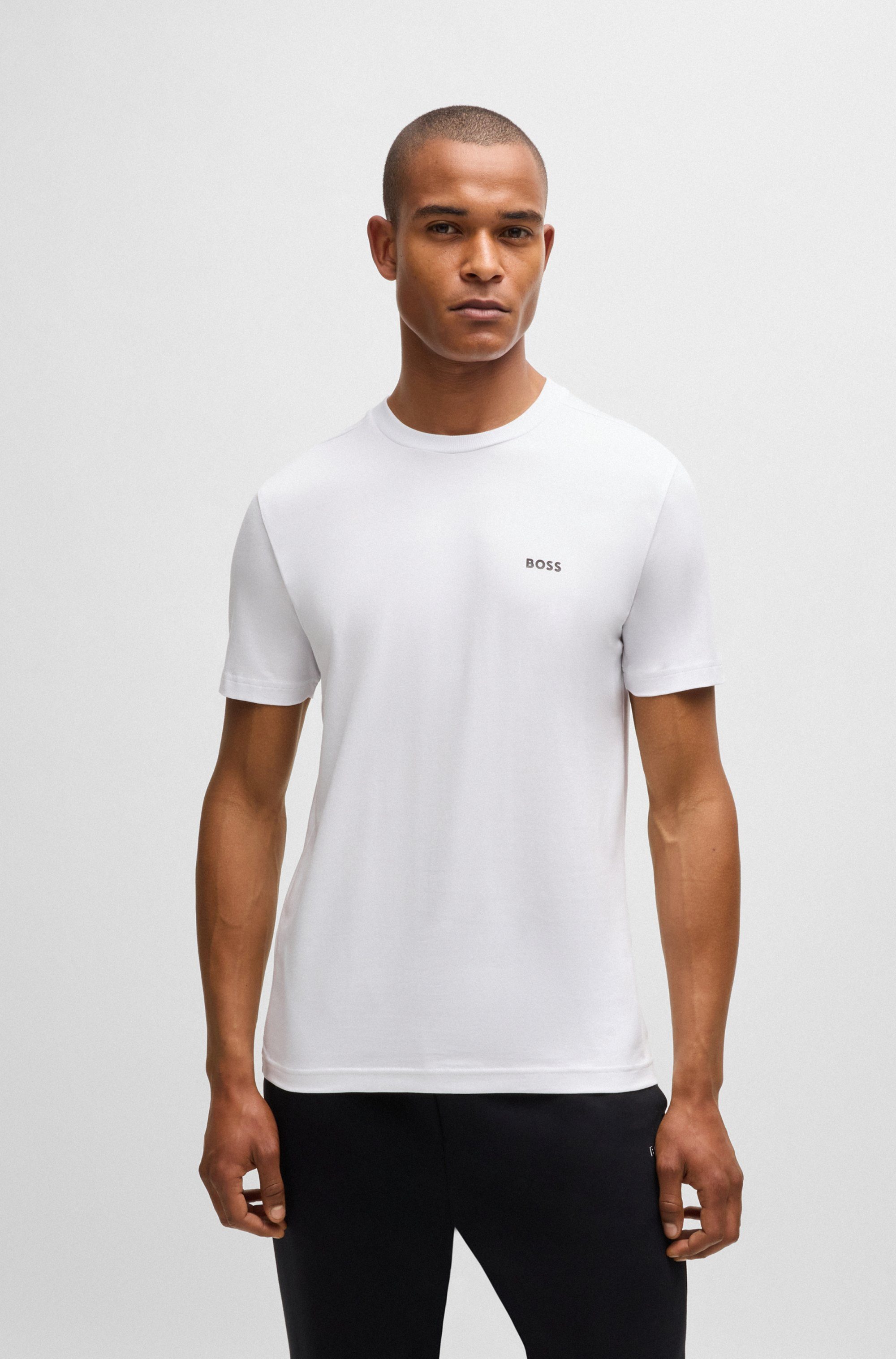 BOSS GREEN Shirt met ronde hals Thee met gegomd contrast-logo