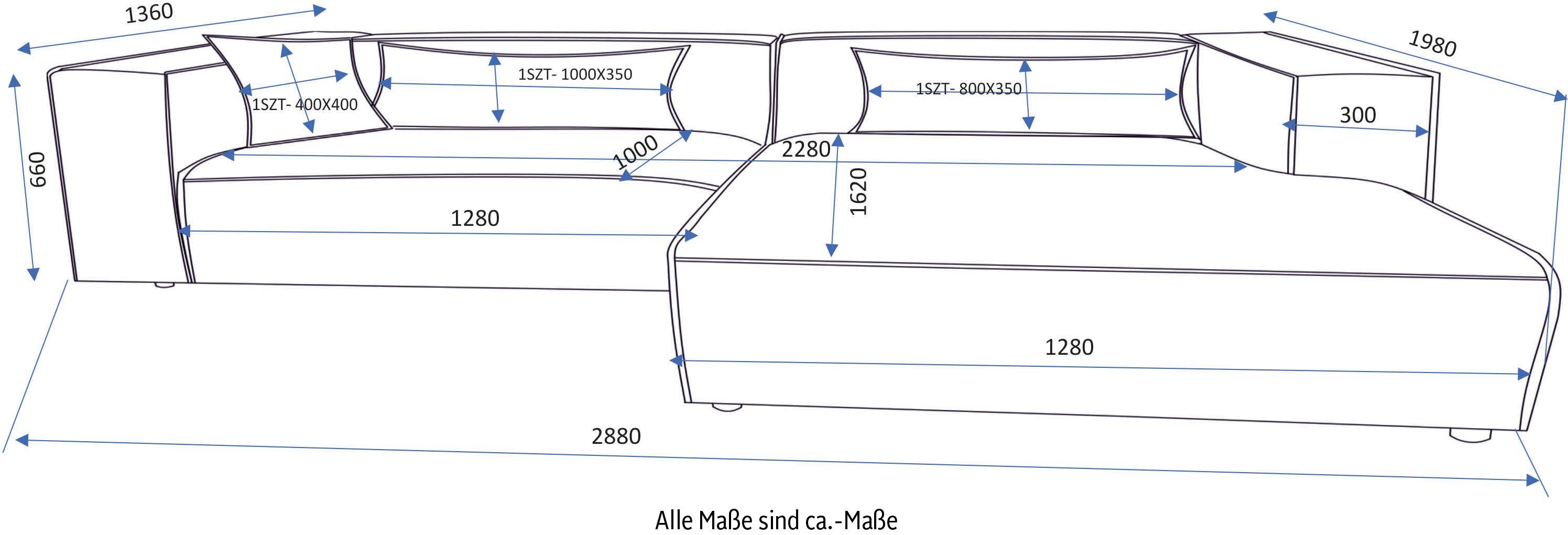 LeGer Home by Lena Gercke Hoekbank PIARA XXL, Big-sofa in cord of linnenlook, L-vorm, met biesnaad