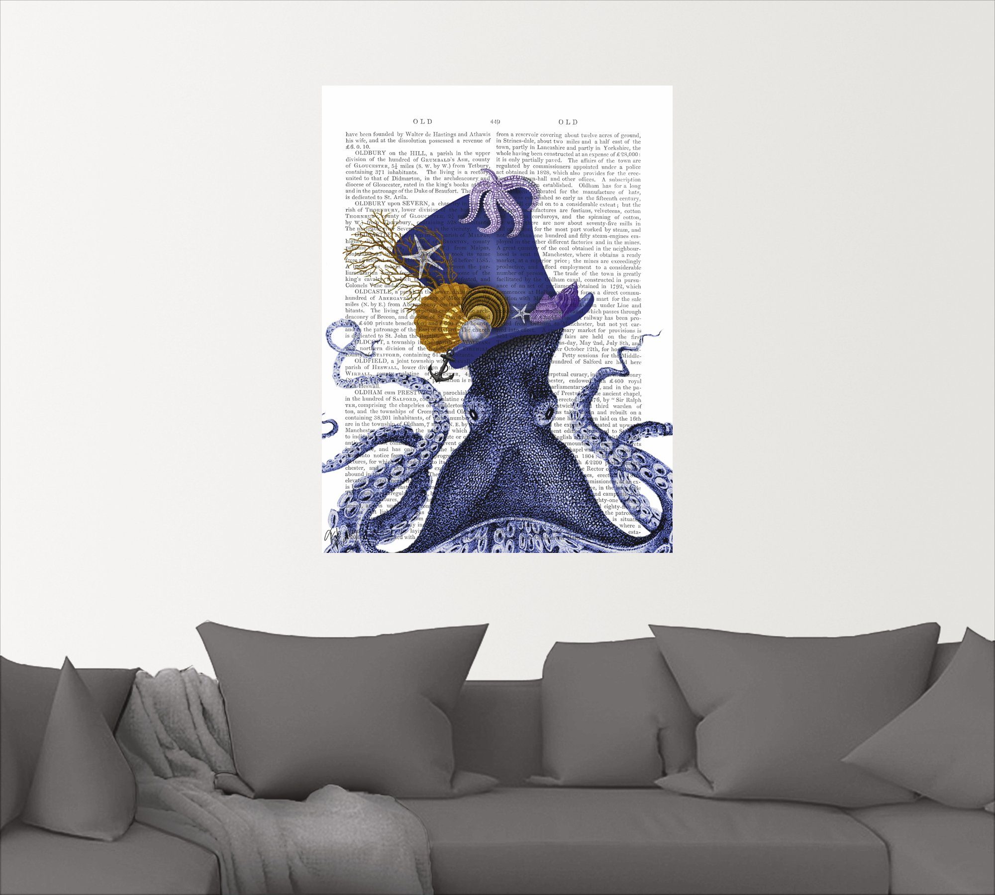 Artland Artprint Octopus met hoed in vele afmetingen & productsoorten - artprint van aluminium / artprint voor buiten, artprint op linnen, poster, muursticker / wandfolie ook gesch