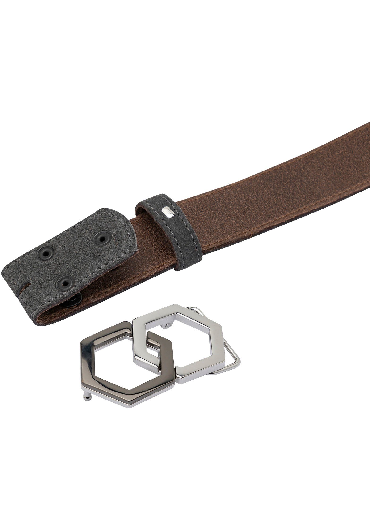RETTUNGSRING by showroom 019° Leren riem met verwisselbare sluiting "vierkante dubbel zilverkleur/zwart"