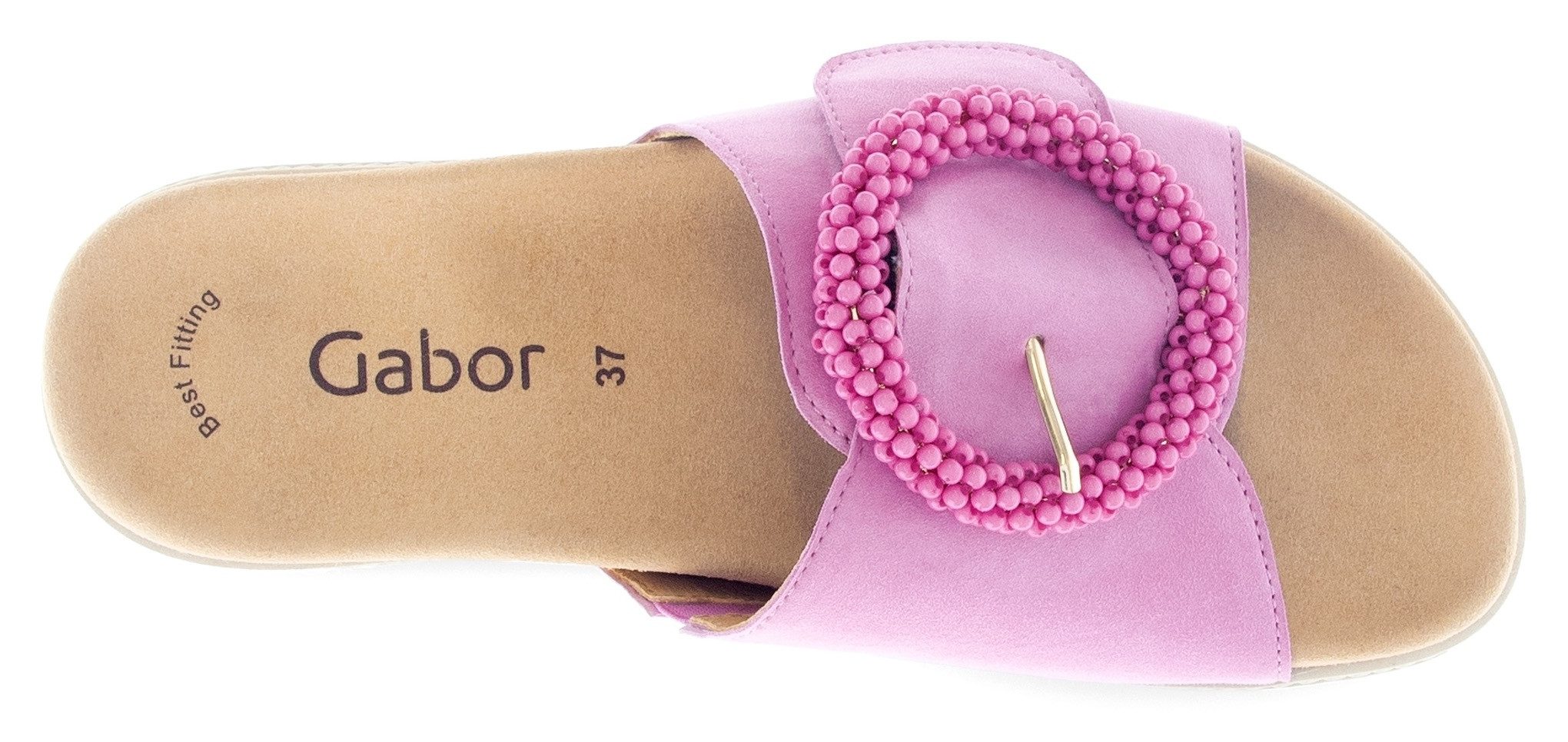Gabor Slippers , plateau, zomerschoen, slippers met sierparels aan de decoratieve gesp