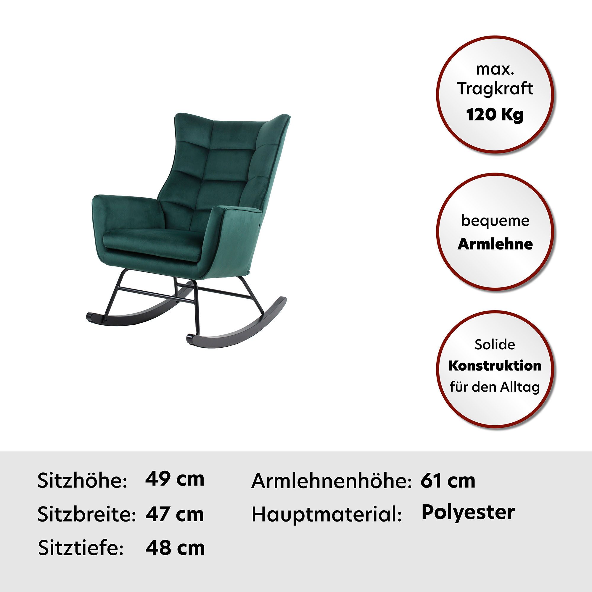 Kayoom Schommelstoel Bryana 125, Relaxstoel om te schommelen, metalen frame met houten slede (1 stuk)