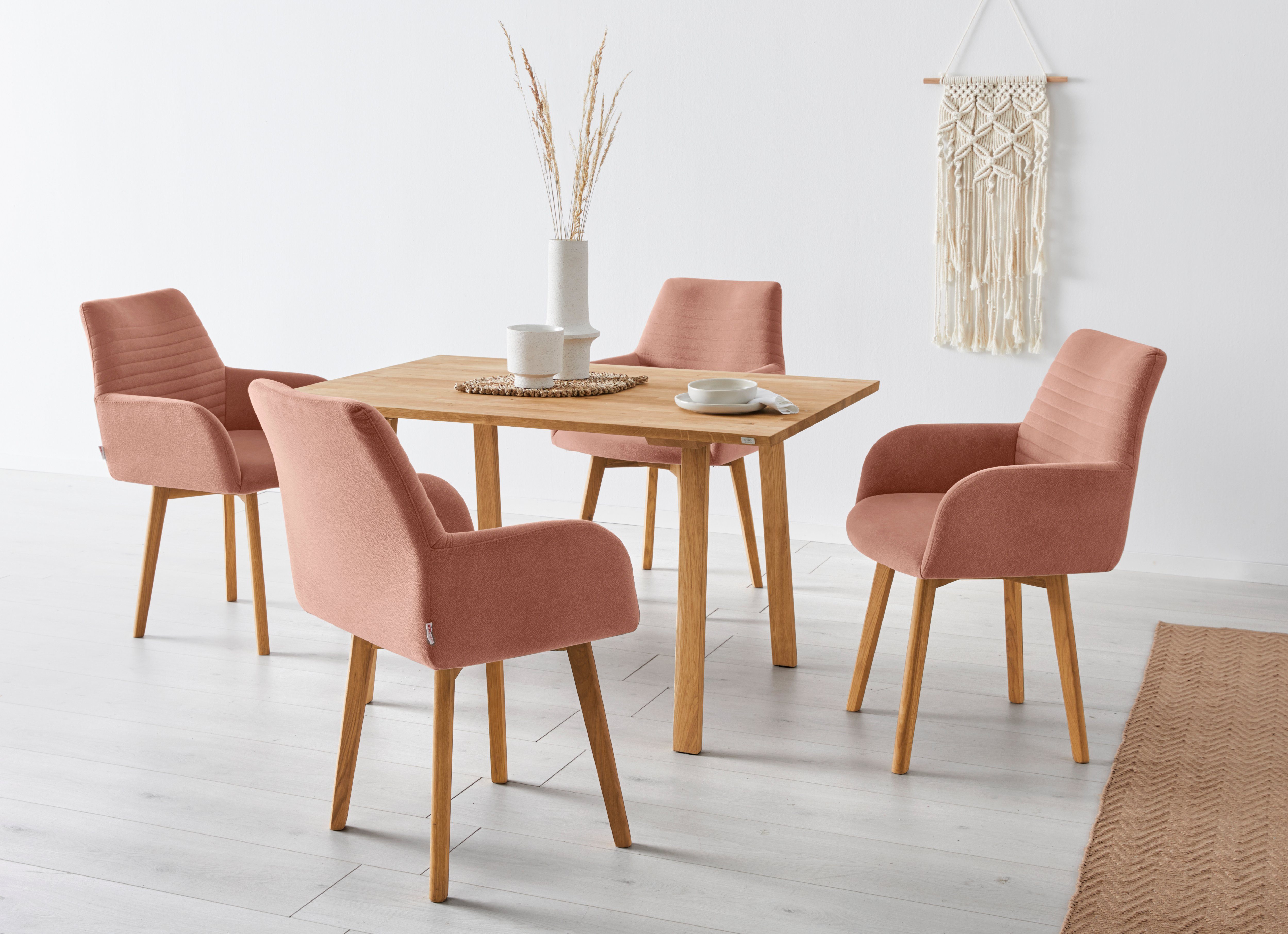 OTTO products Stoel met armleuningen Alessja Bekleding van microvezel, frame van eiken massief hout (set, 2 stuks)