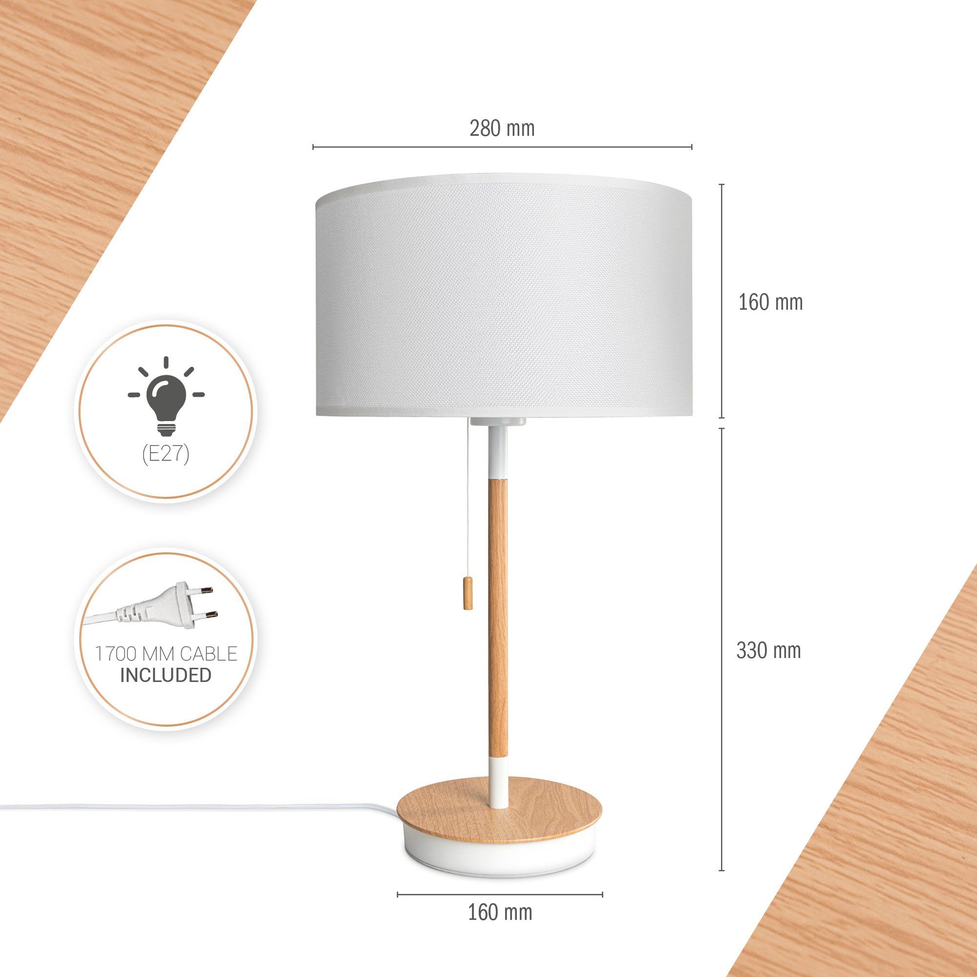 Paco Home Tafellamp EK CA UNI COLOR Nacht met schakelaar stoffen lamp vintage Scandinavisch