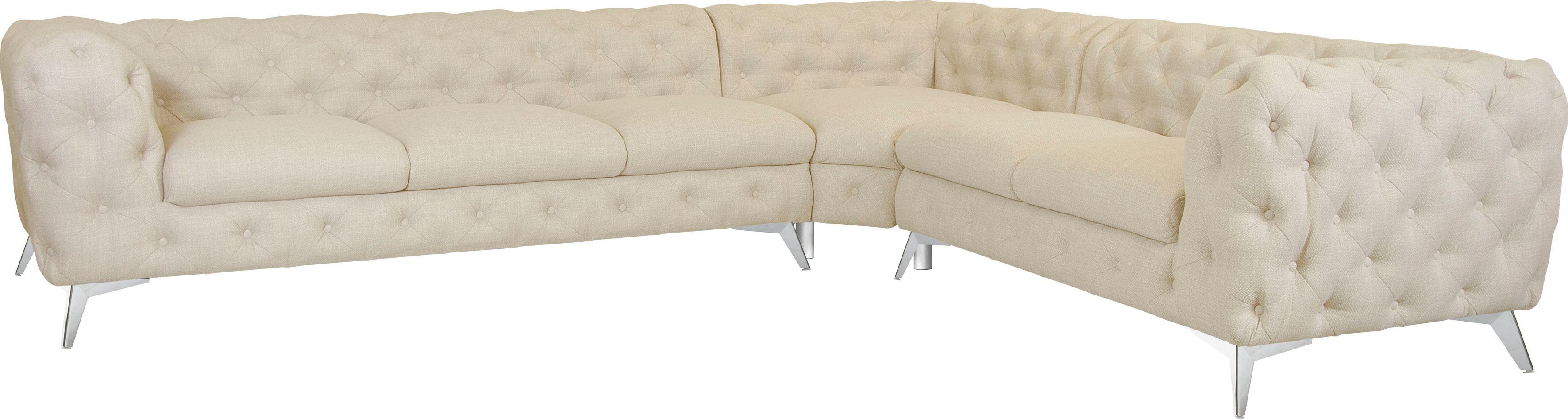 Leonique Chesterfield-bank Glynis L-vorm luxueuze capitonnage, moderne chesterfield look, kleur van de poten ter keuze