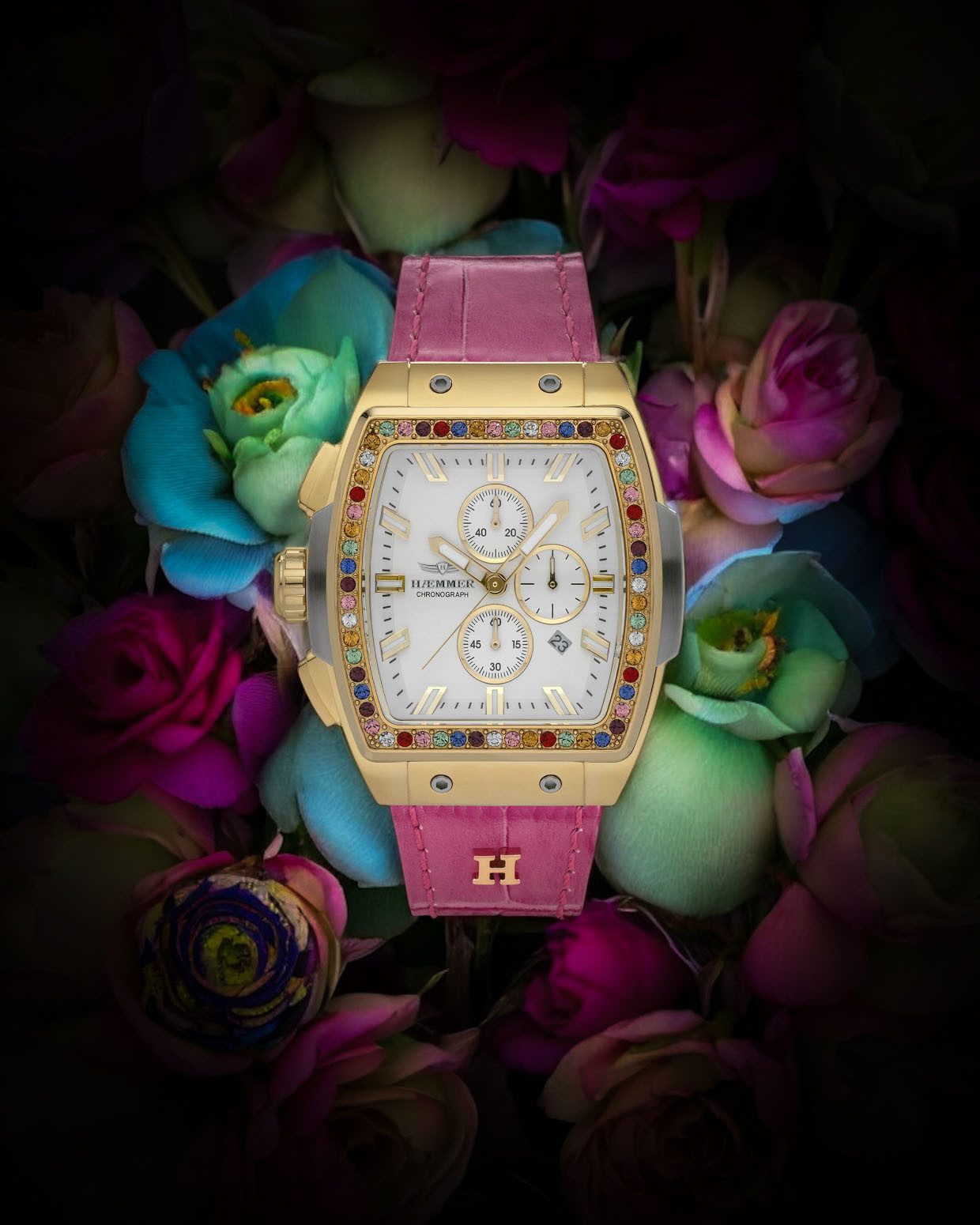 HAEMMER GERMANY Chronograaf TONNEAU Quartz horloge, polshorloge, dameshorloge, leren band, geschroefde kroon, datum
