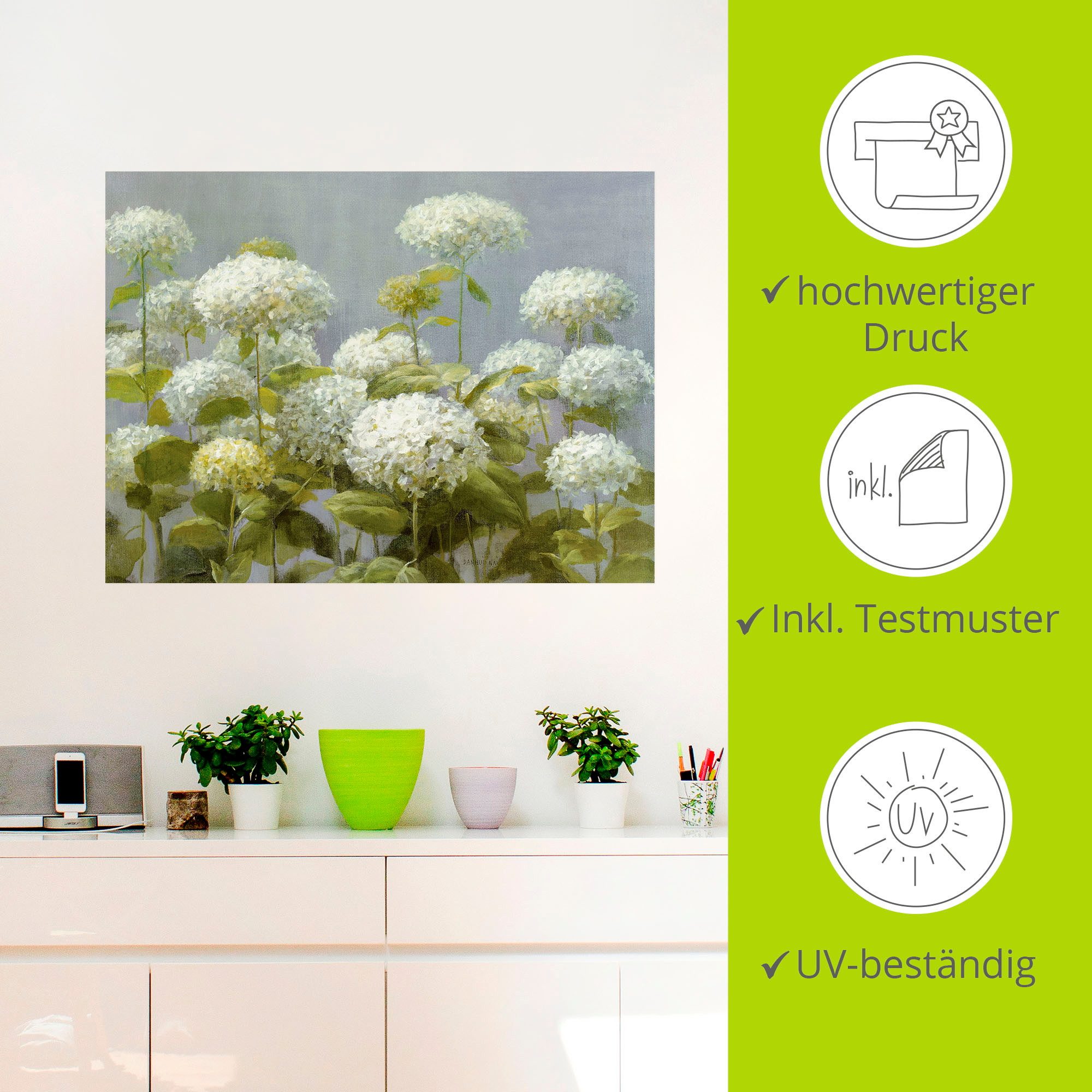 Artland Artprint Witte hortensia's tuin als artprint op linnen, poster, muursticker in verschillende maten