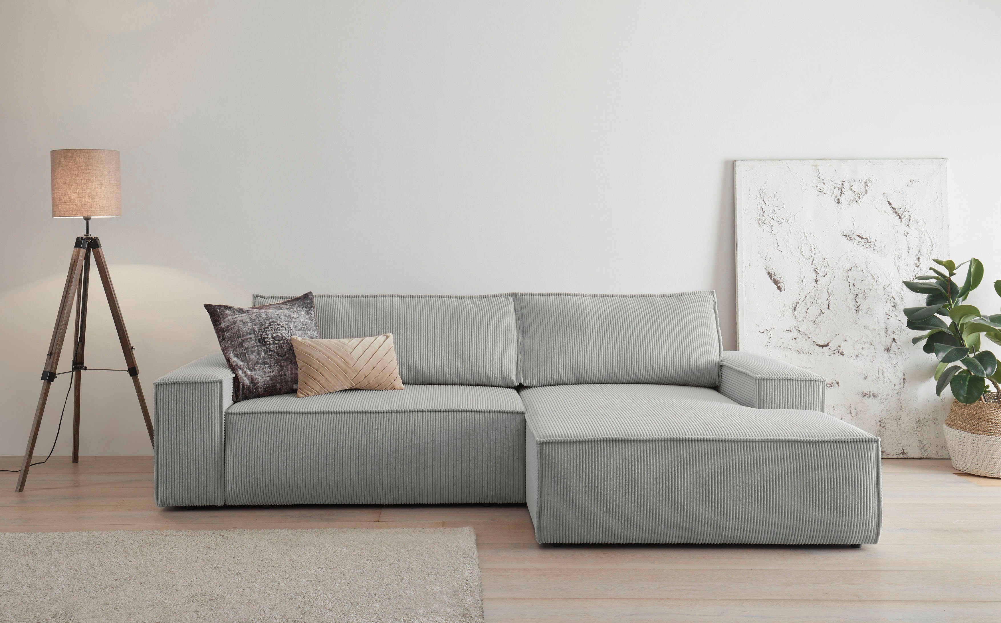 Home affaire Hoekbank SHERWOOD bedbank 267 cm, L-model, Slaapfunctie met bedlade (210x136 cm), cord, vintage, fluweel