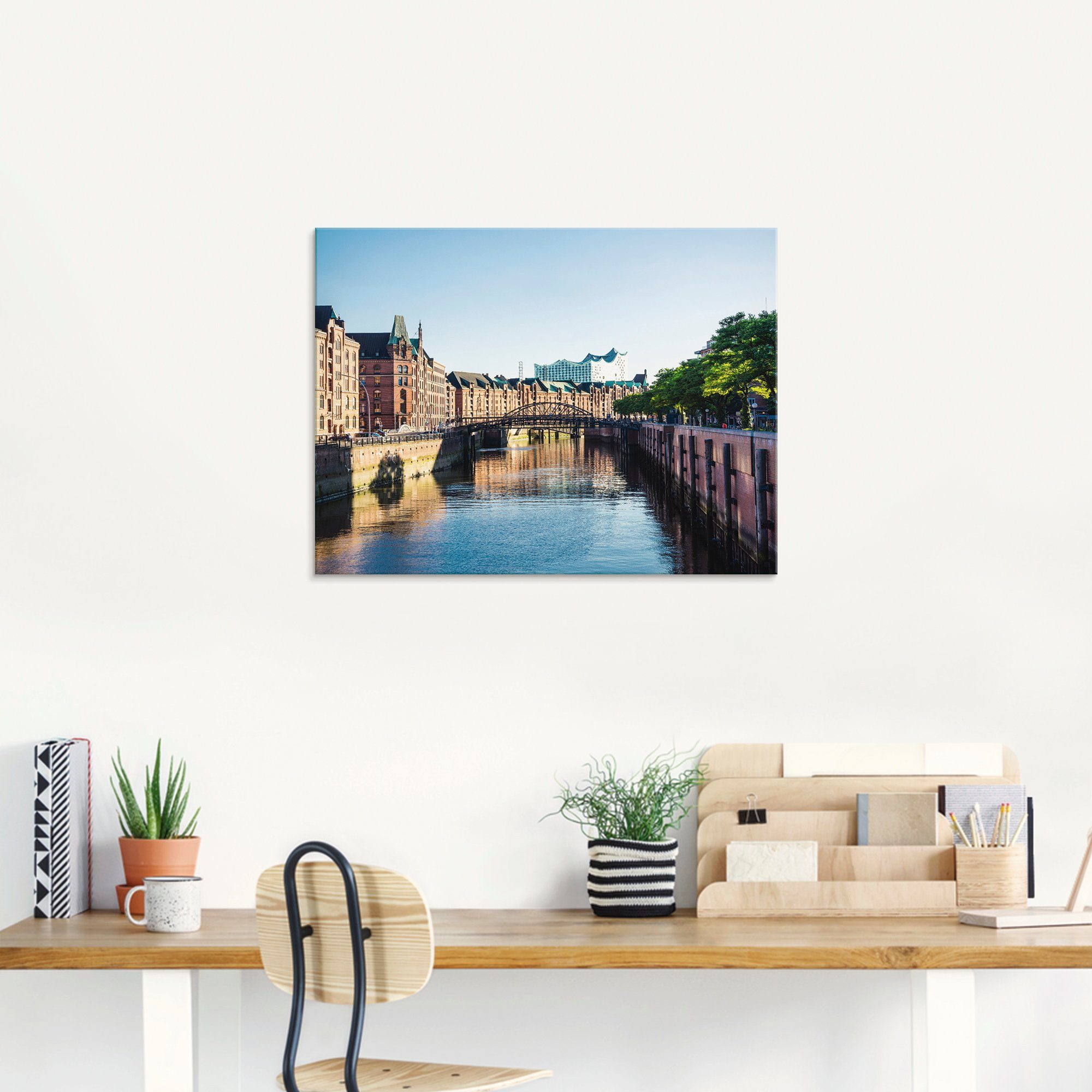 Artland Print op glas Hamburg Speicherstadt in verschillende maten