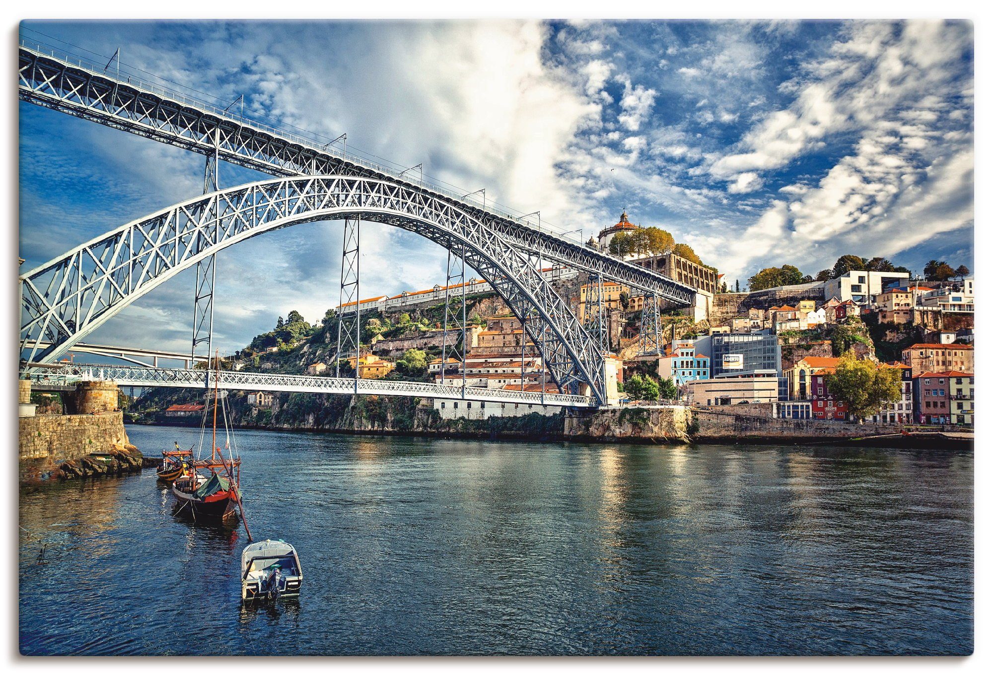 Artland Artprint op linnen Panorama Porto met Eiffel brug