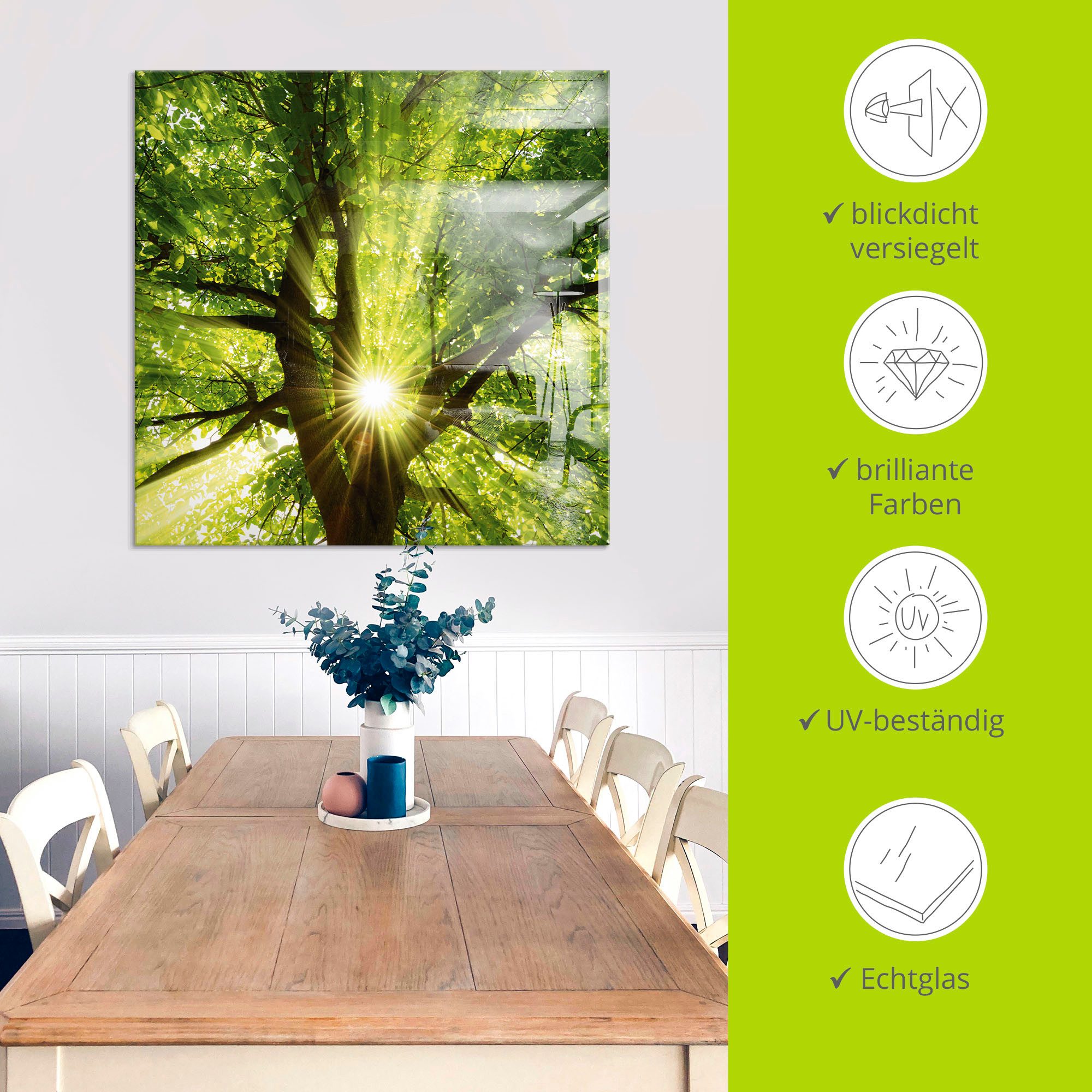 Artland Print op glas Zon straalt explosief door de boom