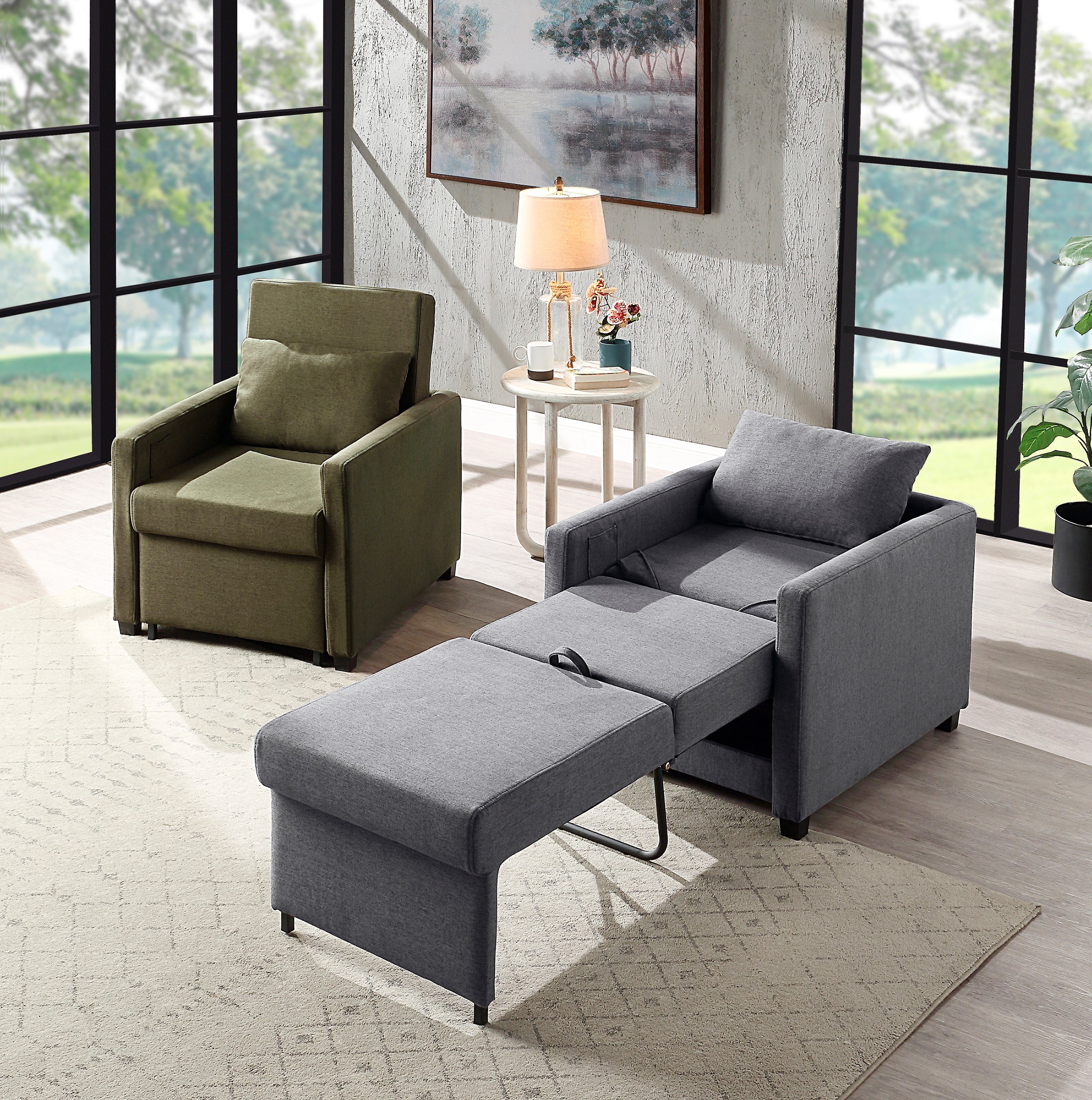 ATLANTIC home collection Relaxfauteuil Jerry met slaapfunctie, als logeerbed en inclusief kussens