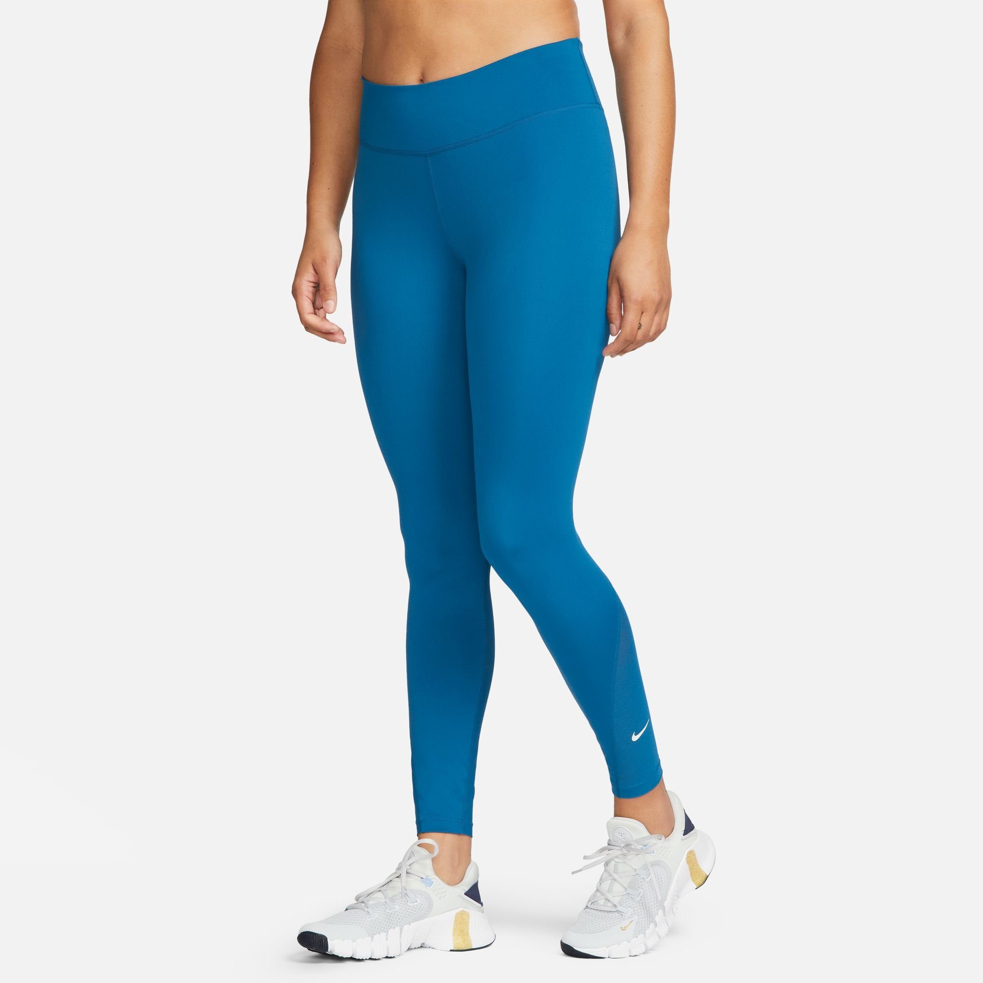 Nike Trainingstights One Women's Mid-Rise / Mesh-Paneled Leggings dames sportleggings maat XL (42) blauw