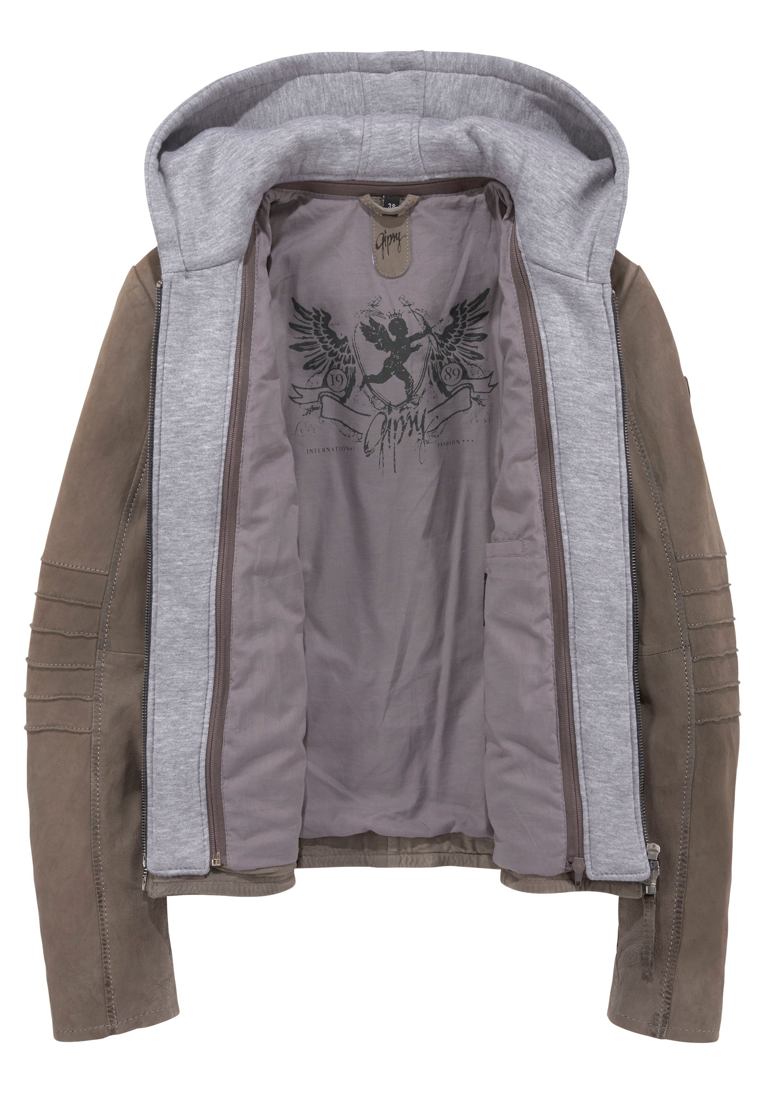 Mauritius Leren jack NOLAH Two-in-one stijl - met een afneembare jerseycapuchon