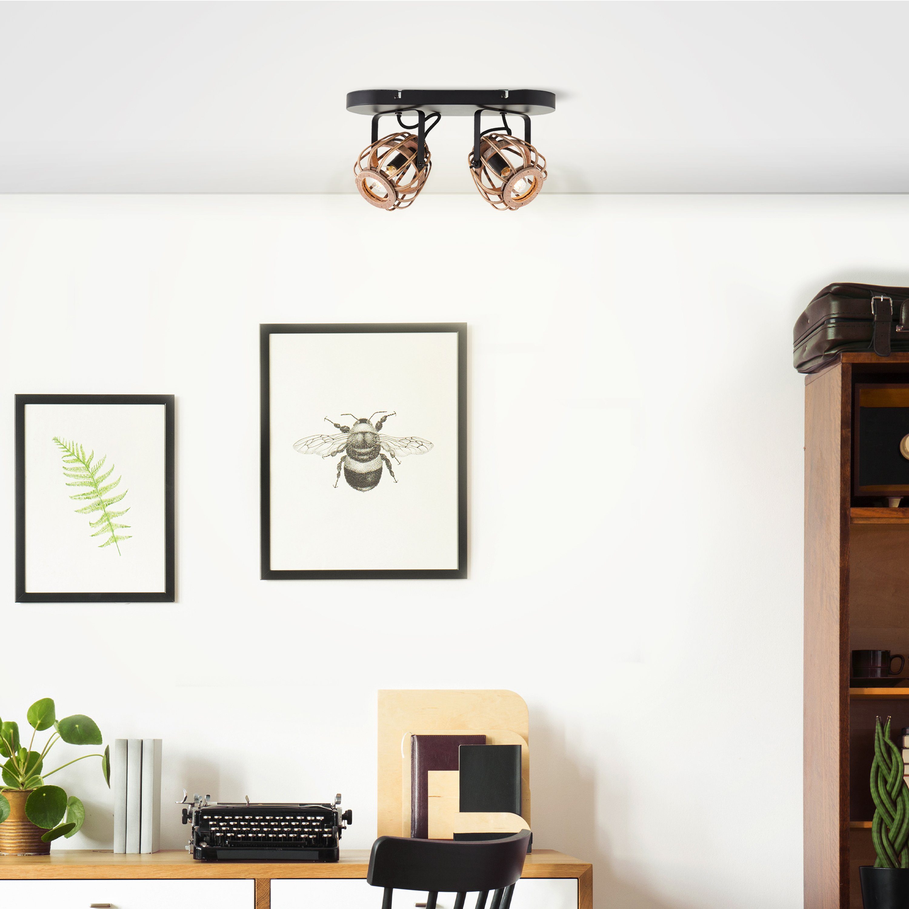 Home affaire Plafondlamp Grazay Spotbalk 2-vlamig, draaibare plafondspot, kappen van rattan