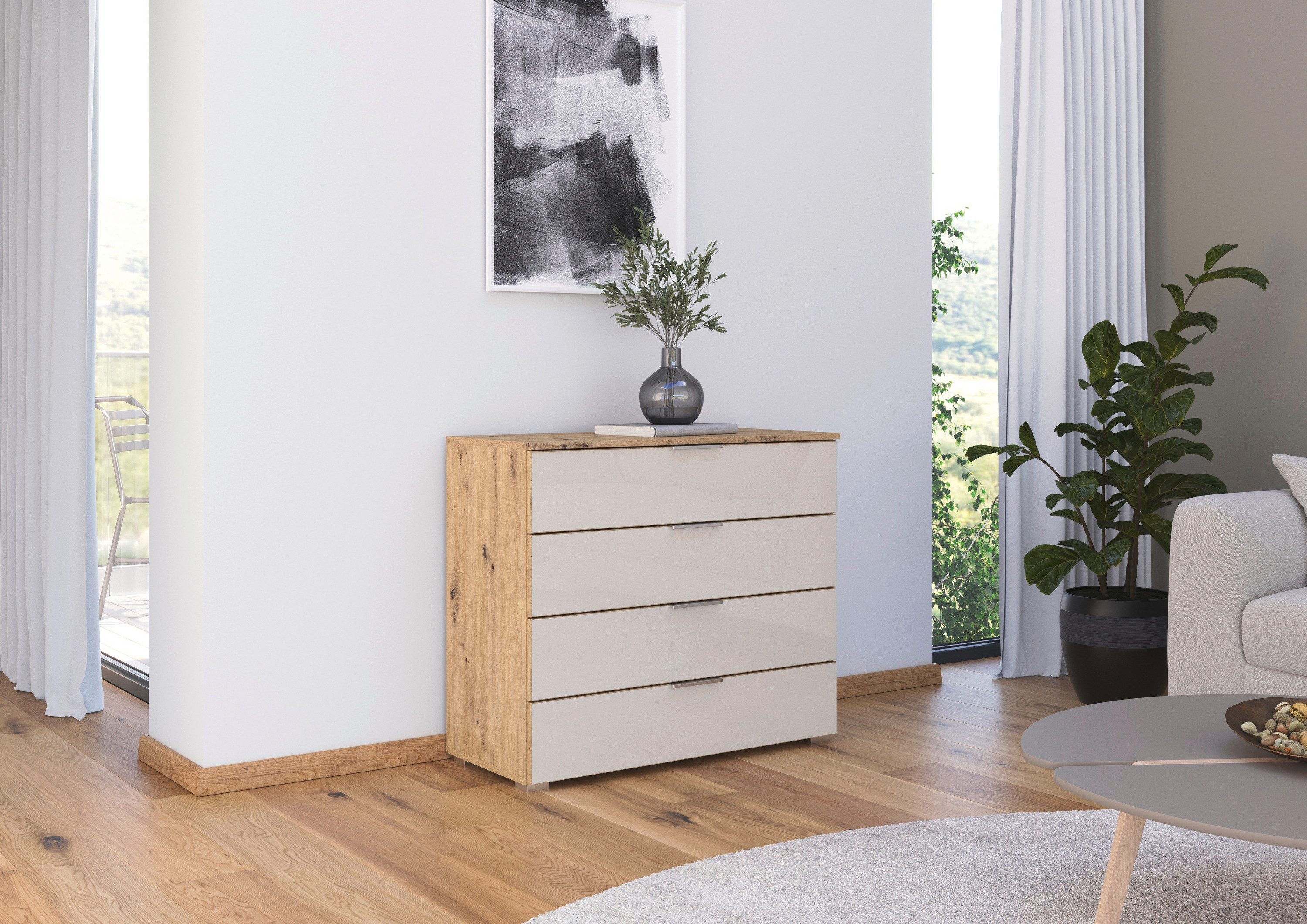 rauch Ladekast Sideboard AGORDO met glazen front Breedte 93 cm met 4 grote lades voor veel opbergruimte MADE IN GERMANY