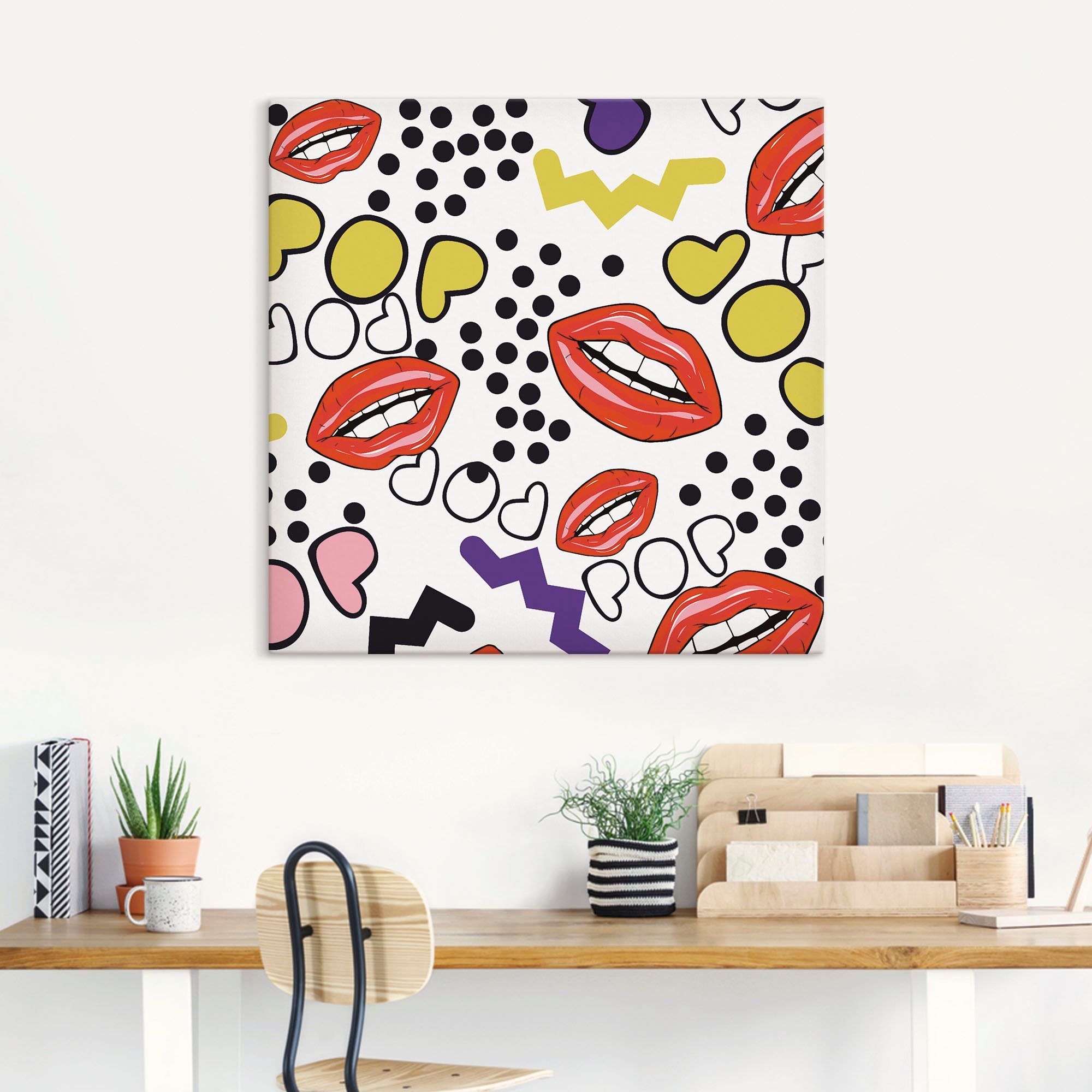 Artland Artprint op linnen Mond met popart gespannen op een spieraam
