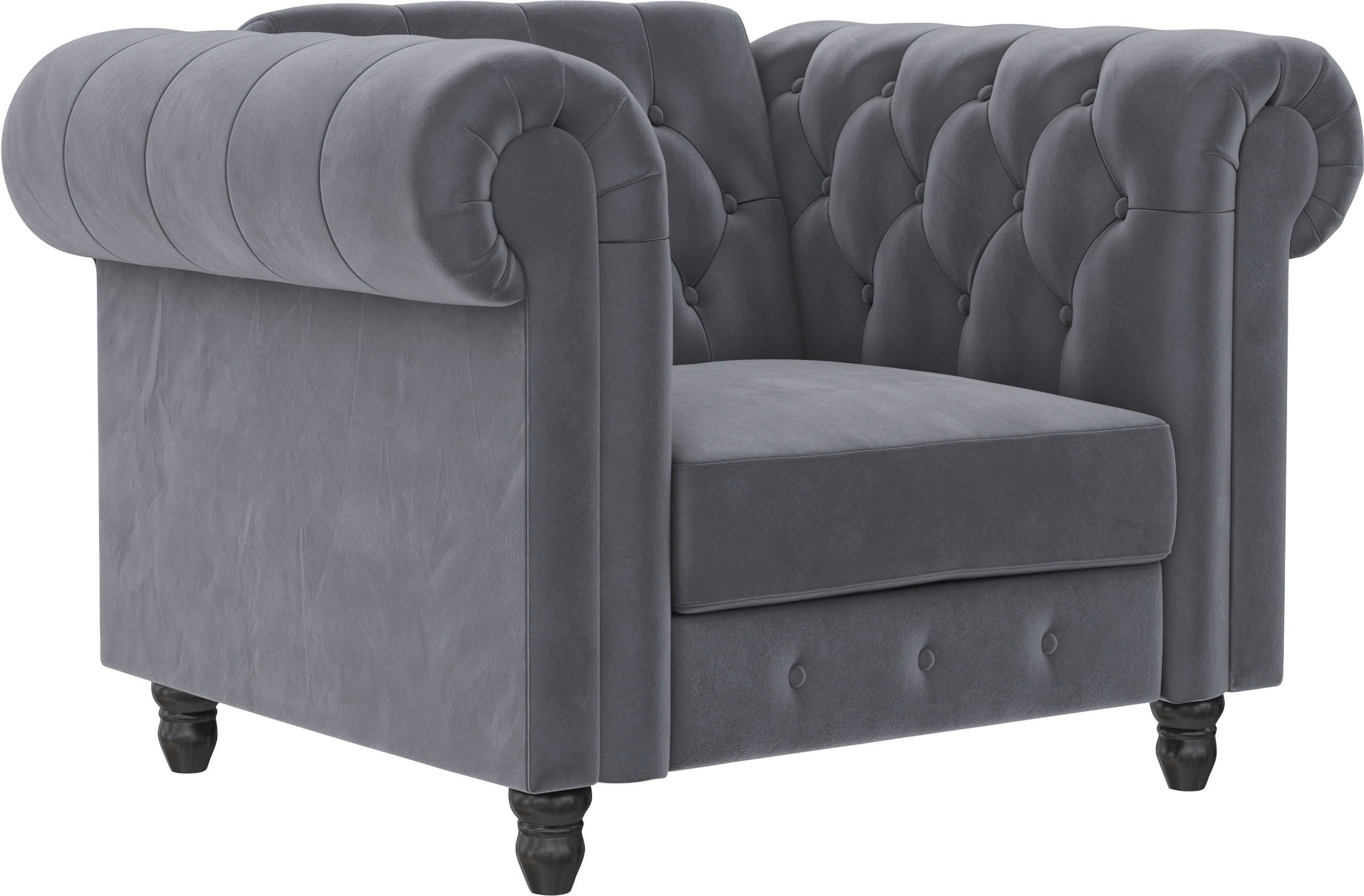 Dorel Home Chesterfield-fauteuil Felix met rugleuning 3-voudig verstelbaar, benen massief hout, zithoogte 46 cm