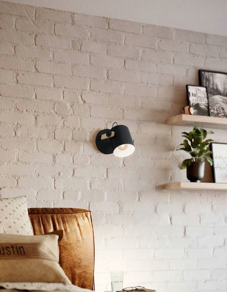 EGLO Wandlamp HORNWOOD Vintage wandlamp in industriële stijl, retro lamp, staal en hout (1 stuk)