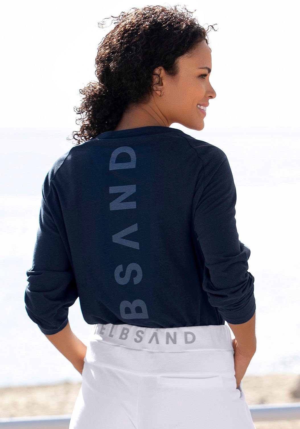 Elbsand Longsleeve TINNA met logoprint op de rug, shirt met lange mouwen van een katoenmix, sportief-casual