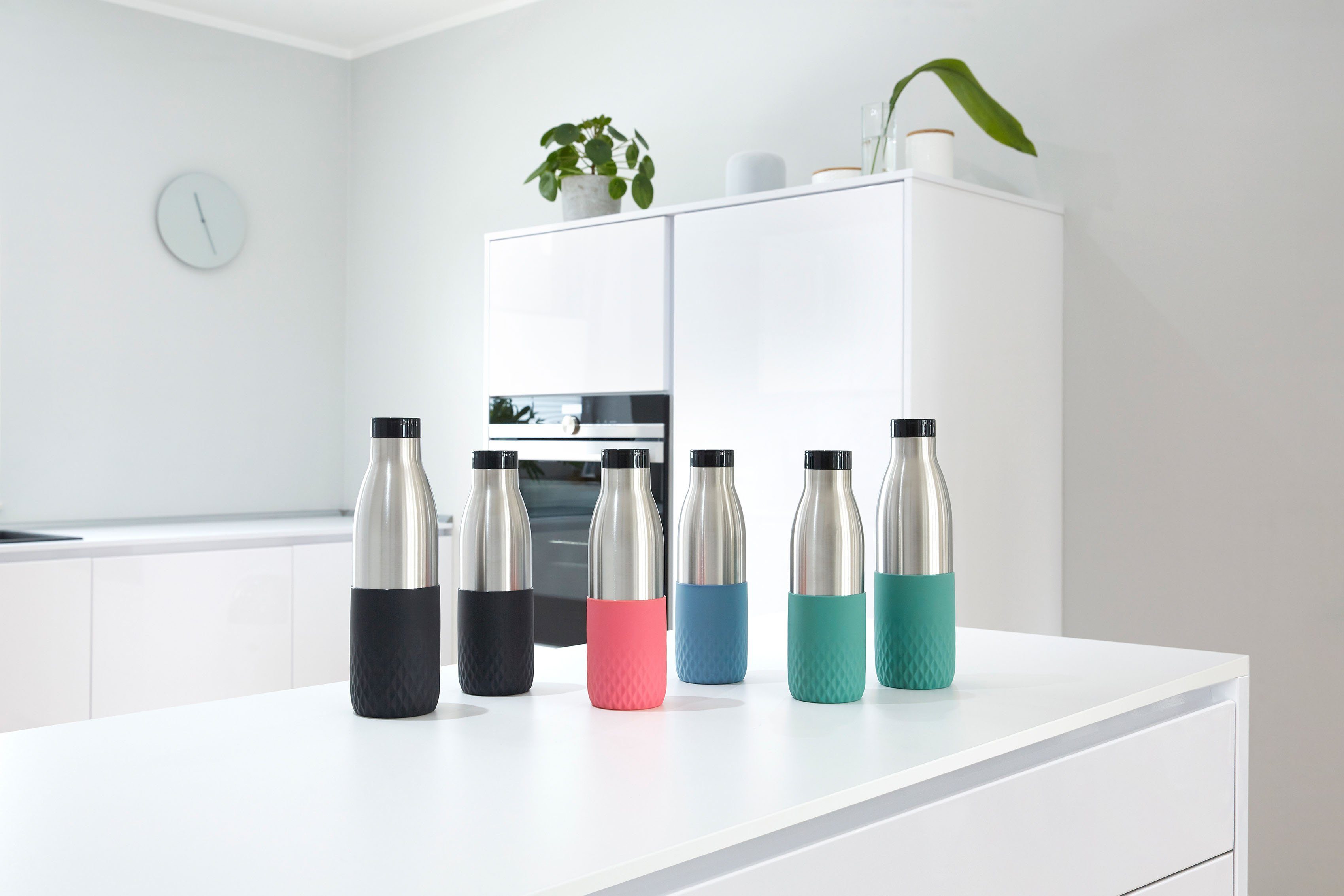 Emsa Drinkfles Bludrop Sleeve Roestvrij staal/siliconen, quick-press, 12u warm/24u koel (1-delig)