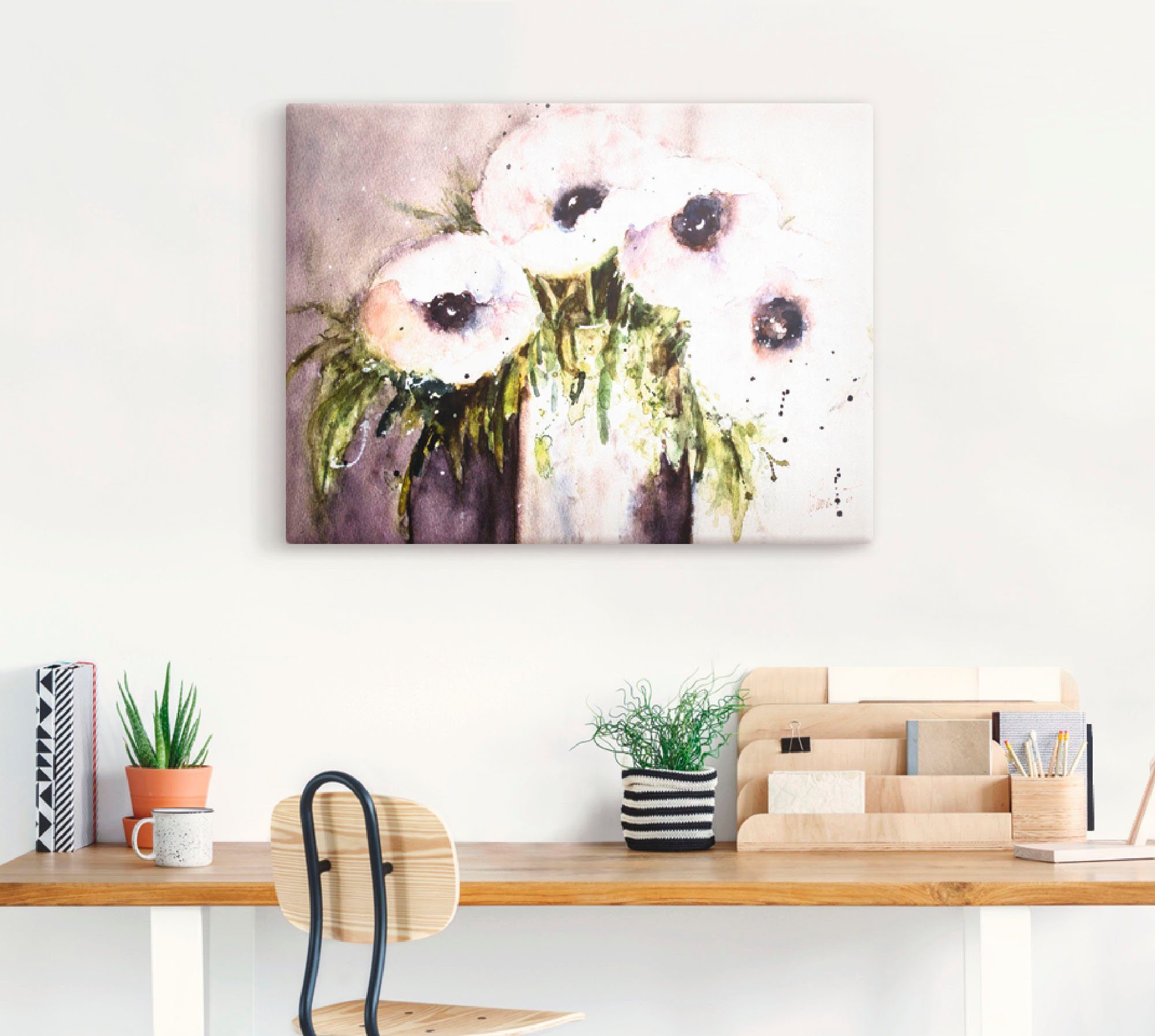 Artland Artprint op linnen Paars papaver In vaas gespannen op een spieraam