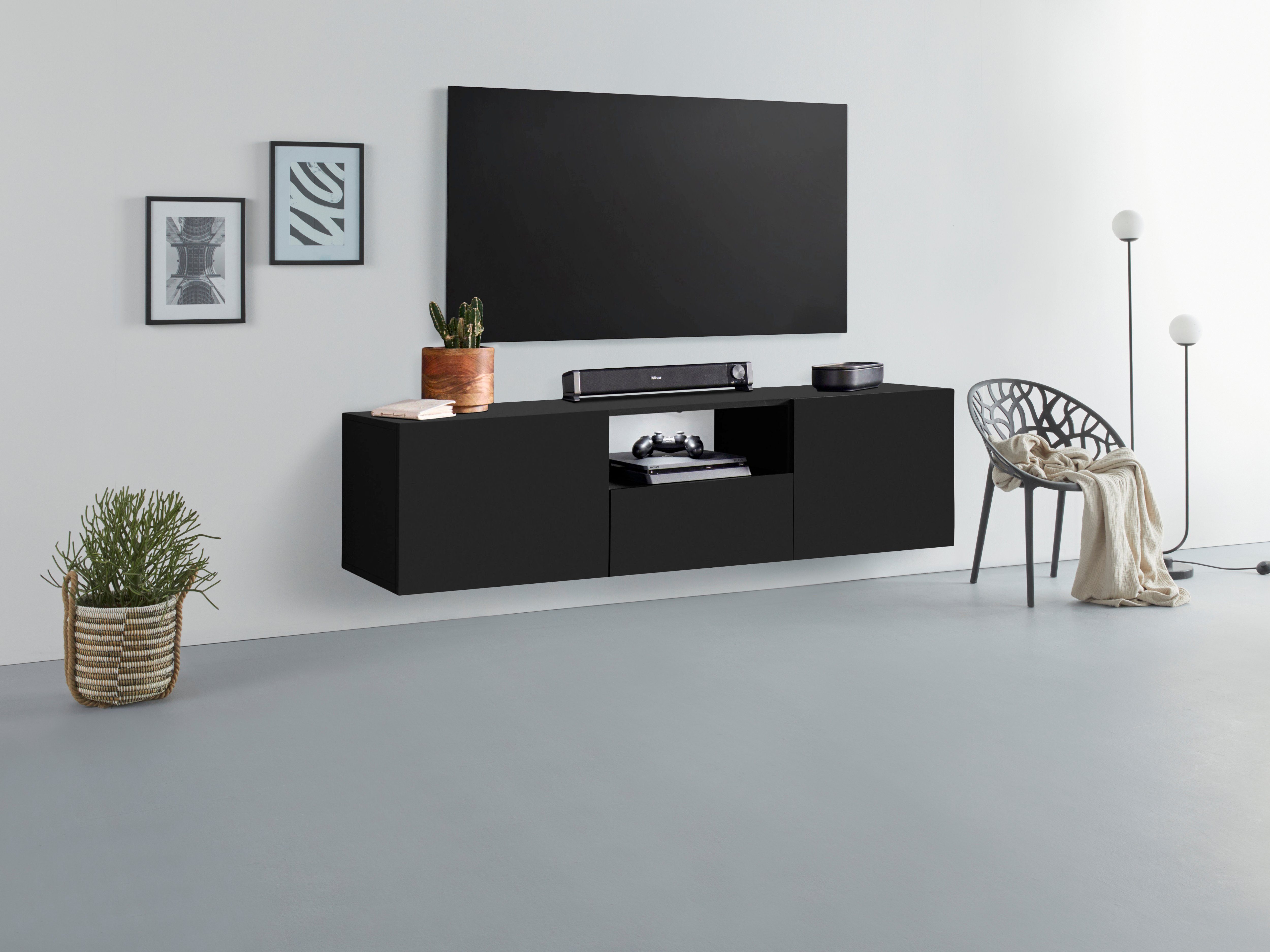 borchardt moebel tv-meubel sophia breedte 139 cm met 1 lade, staand en hangend zwart