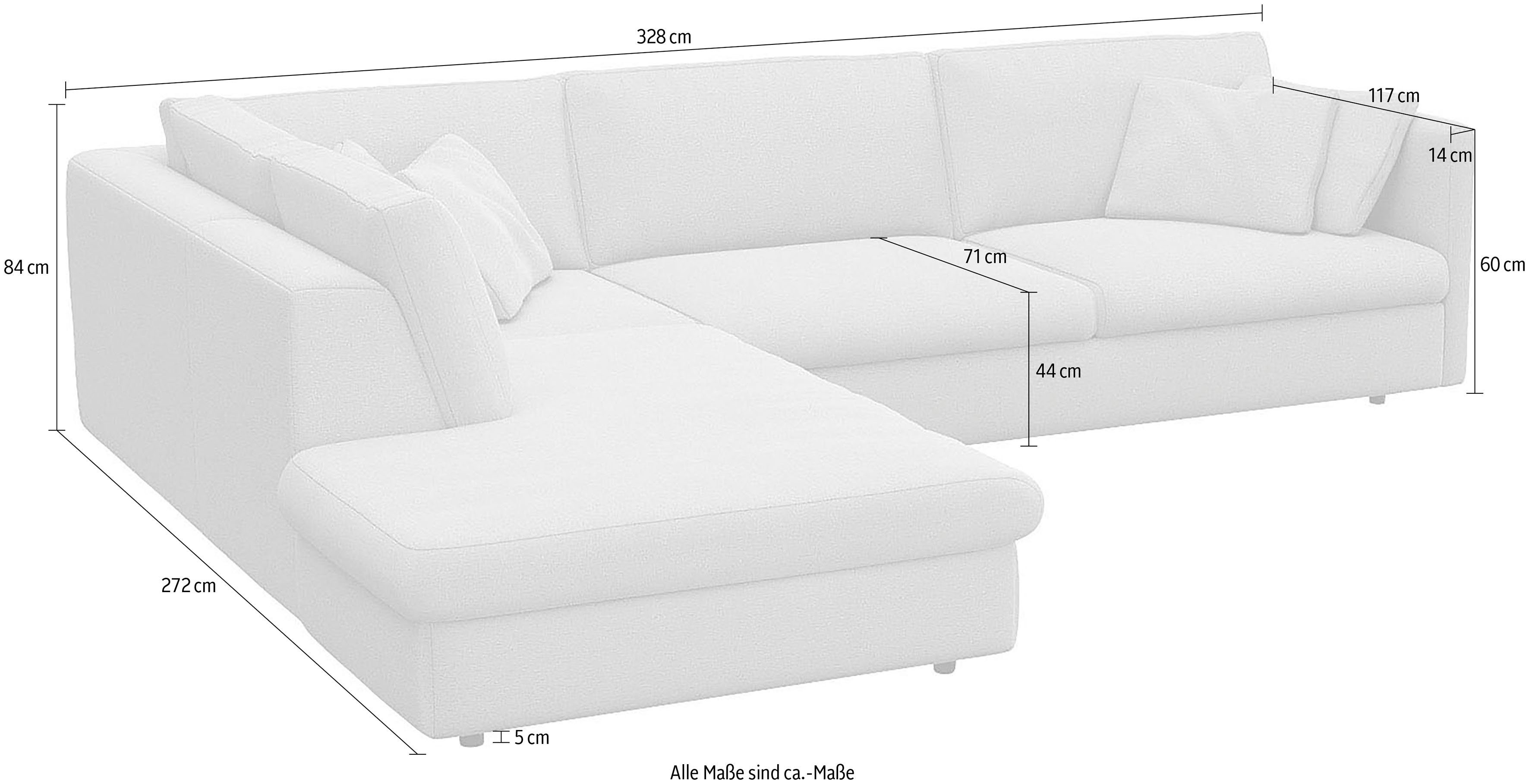 FLEXLUX Hoekbank Lovane, elegant en tijdloos, comfortabel, L-vorm Zacht en zeer comfortabel, grote zitdiepte op koudschuim, inclusief sierkussen