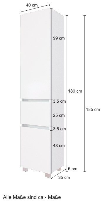 welltime Smalle kast Kaunas 40 cm breed, met laden, met soft-close functie