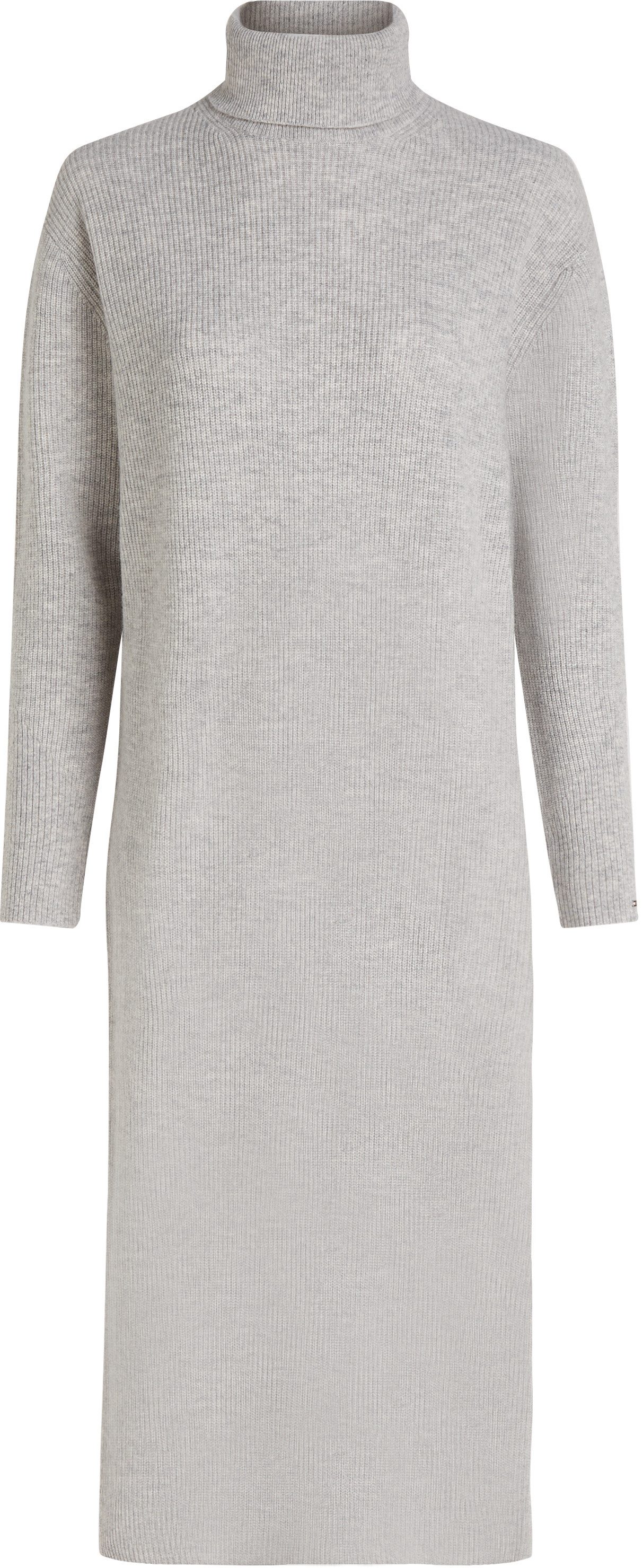 Tommy Hilfiger Gebreide jurk WOOL CASH ROLL-NK LONG DRESS met logo-borduursel, in riblook