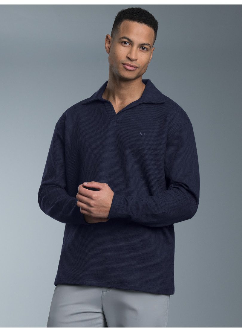 Trigema Poloshirt TRIGEMA Poloshirt met lange mouwen zonder knoopsluiting in wafeloptiek (1-delig)