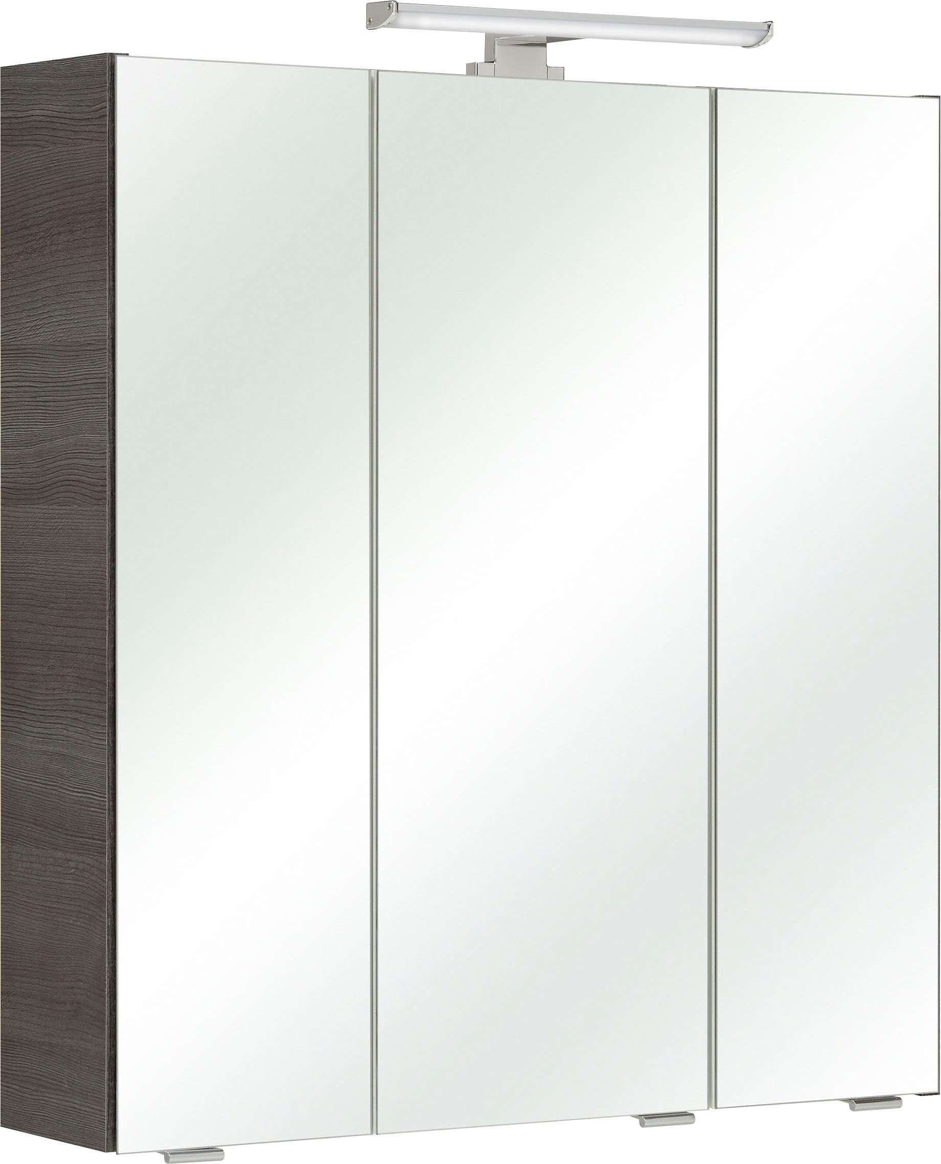 PELIPAL Spiegelkast Quickset Breedte 65 cm, 3-deurs, ledverlichting, schakelaar/contactdoos, deurdemper