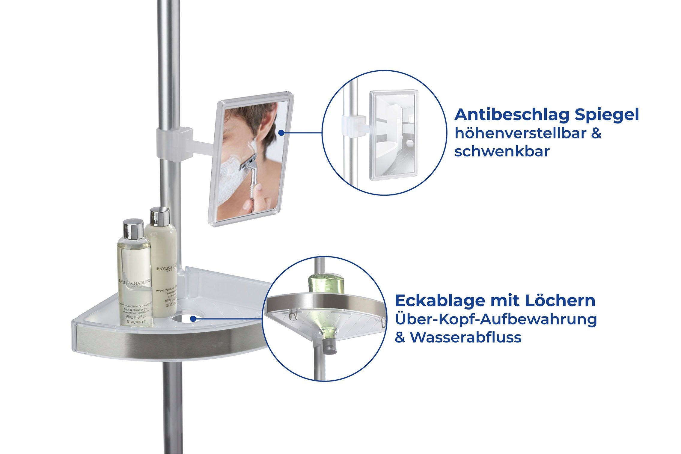WENKO Doucherekje Premium 3 plateaus, 1 spiegel