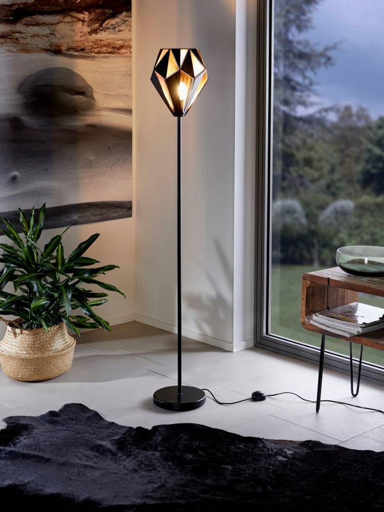 EGLO Staande lamp CARLTON 1 Vintage vloerlamp, metaal in zwart en koper, retro, E27 fitting (1 stuk)